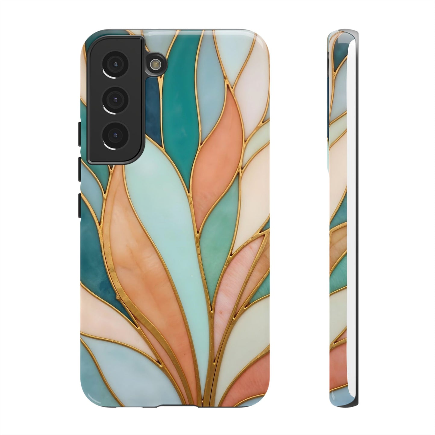 Geometric Leaves: Teal, Peach, and Gold Harmony