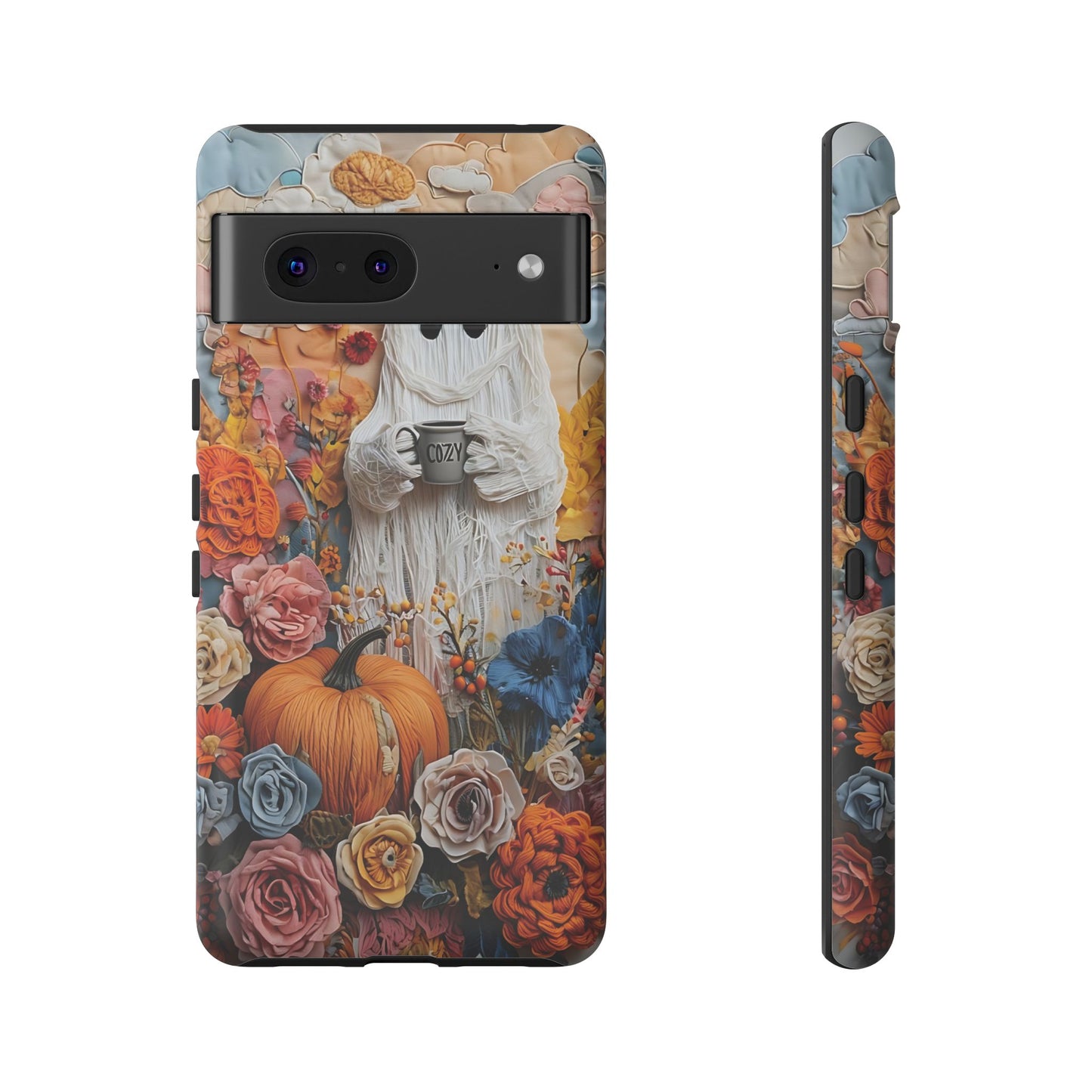 Colorful Whimsical Artwork of Ghost in Autumn Scene phone case design.