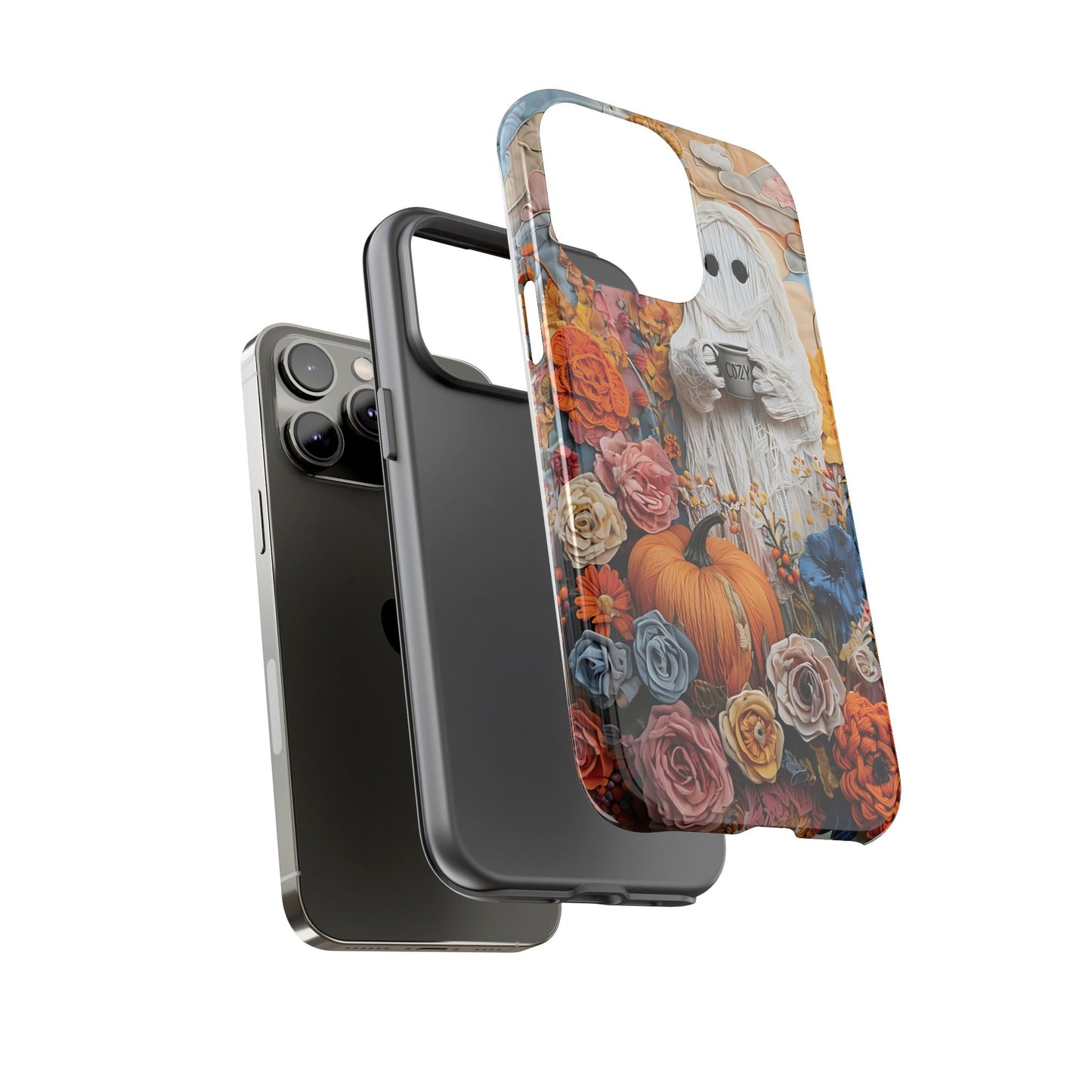 Colorful Whimsical Artwork of Ghost in Autumn Scene phone case design.