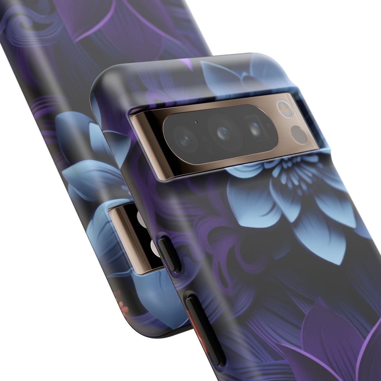 3D Floral Elegance Mobile Case – Midnight Blue & Purple Bloom
