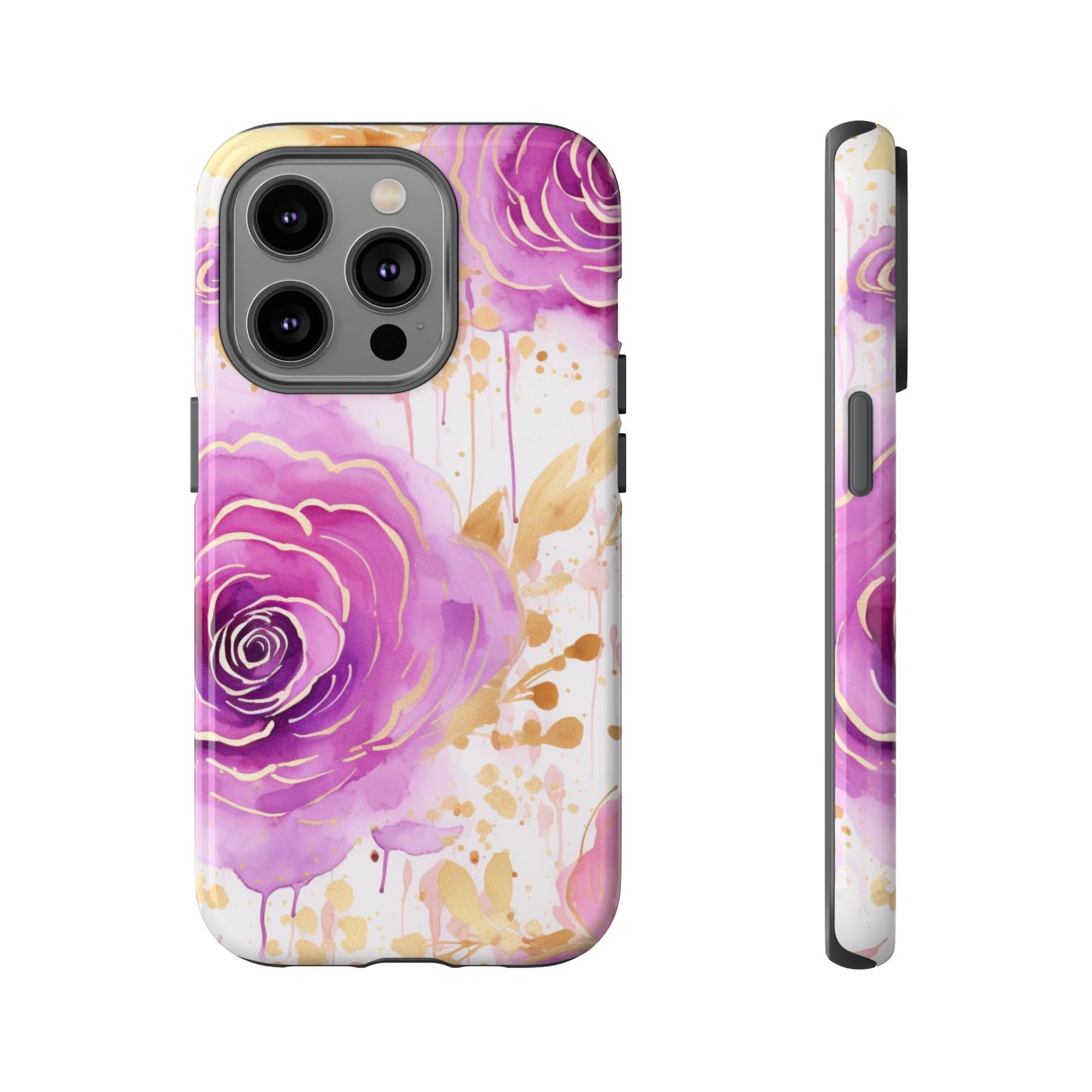 Elegant Purple-Gold Watercolor Rose Mobile Case