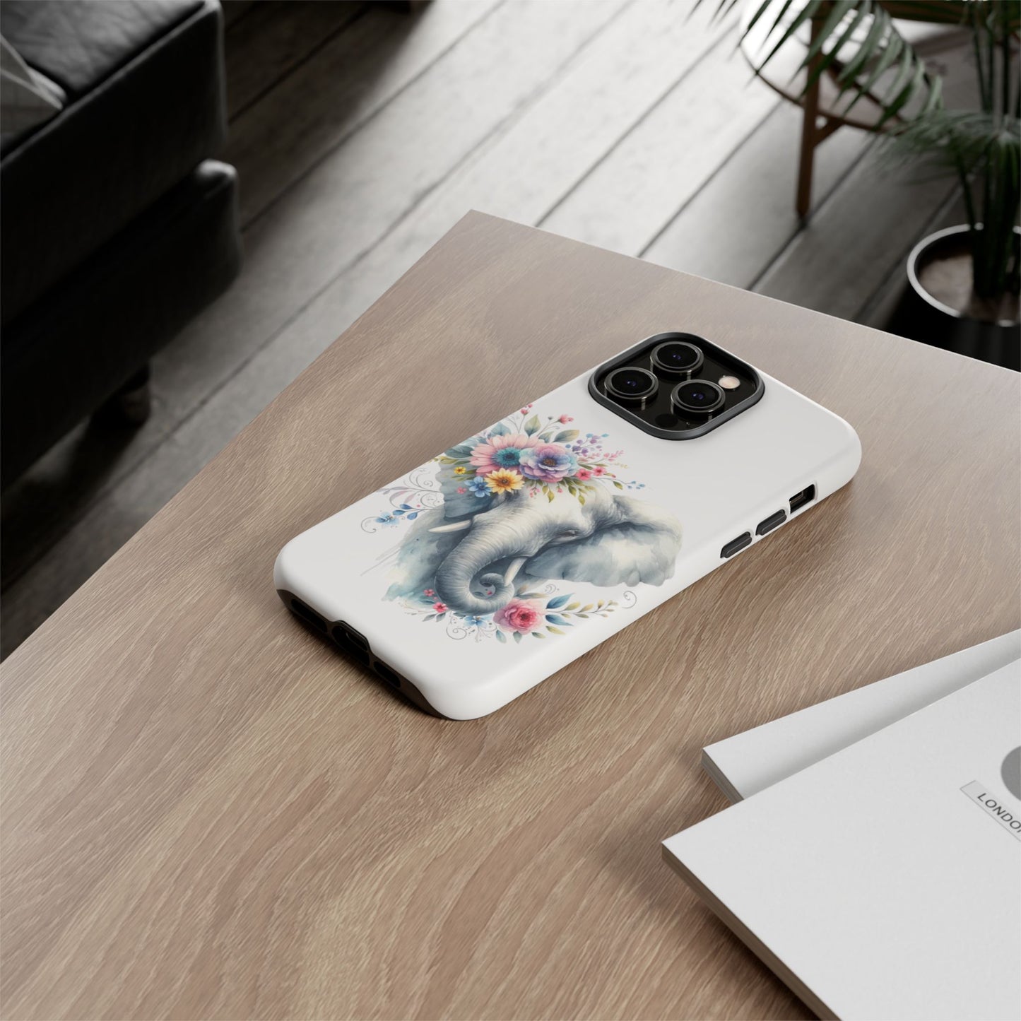 Floral Elephant Mobile Cover – Elegant Watercolor Art