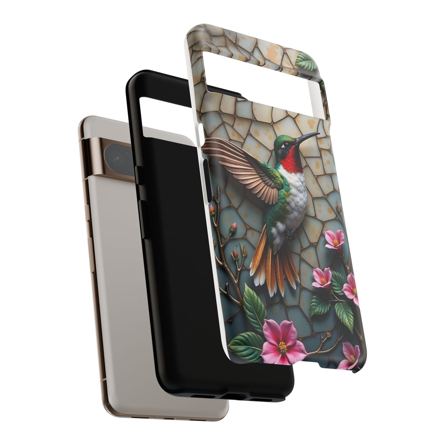 Vivid Hummingbird with Blossoming Branches | Artistic Mosaic Style