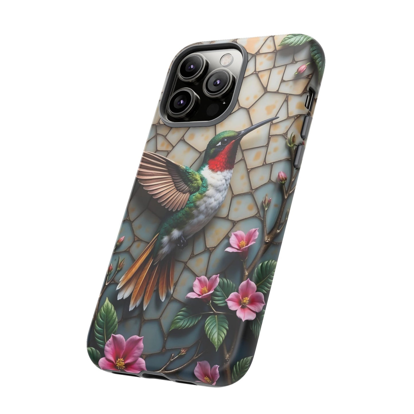 Vivid Hummingbird with Blossoming Branches | Artistic Mosaic Style