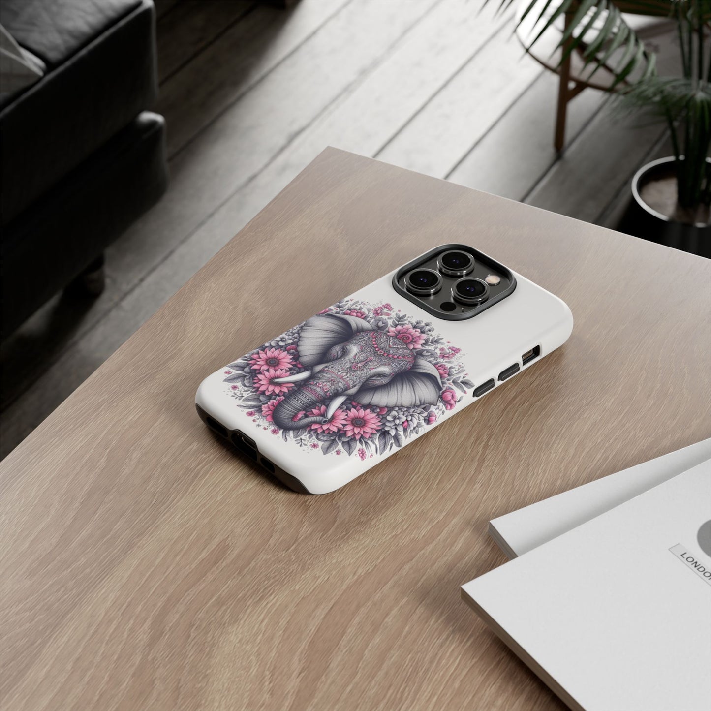 Intricate Floral Elephant Mobile Cover – Mandala-Inspired Boho Art