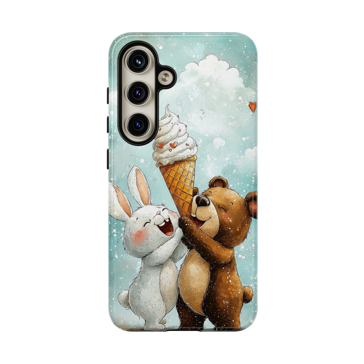 Bear & Bunny Ice Cream Delight - Cute Anime Phone Case for iPhone, Samsung, Google Pixel