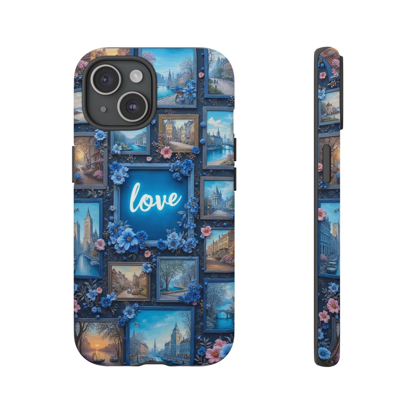 Blue Floral Love Frame Phone Case