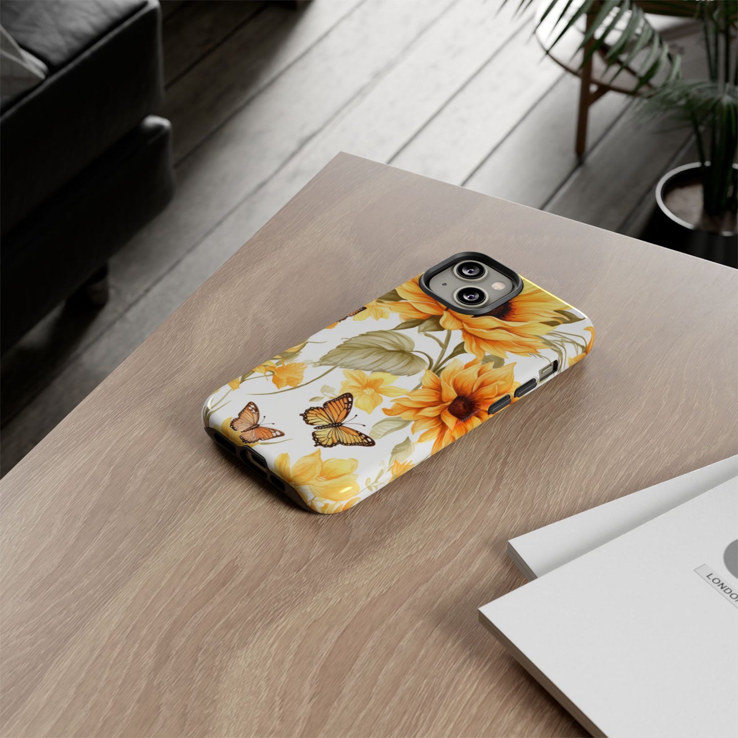 Golden Sunflower & Butterfly Phone Case – Warm & Elegant