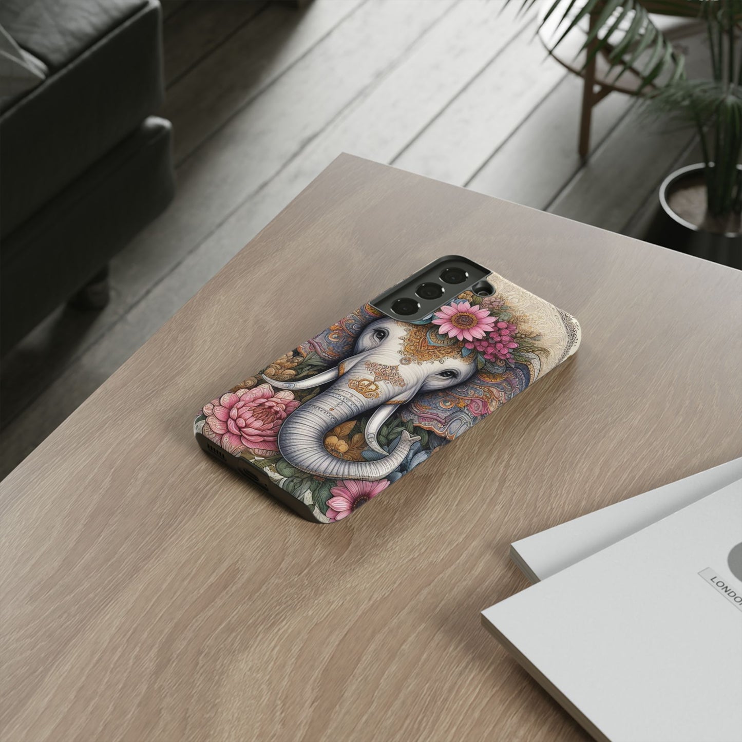 Elegant Floral Elephant Mobile Cover – Royal Mandala Art