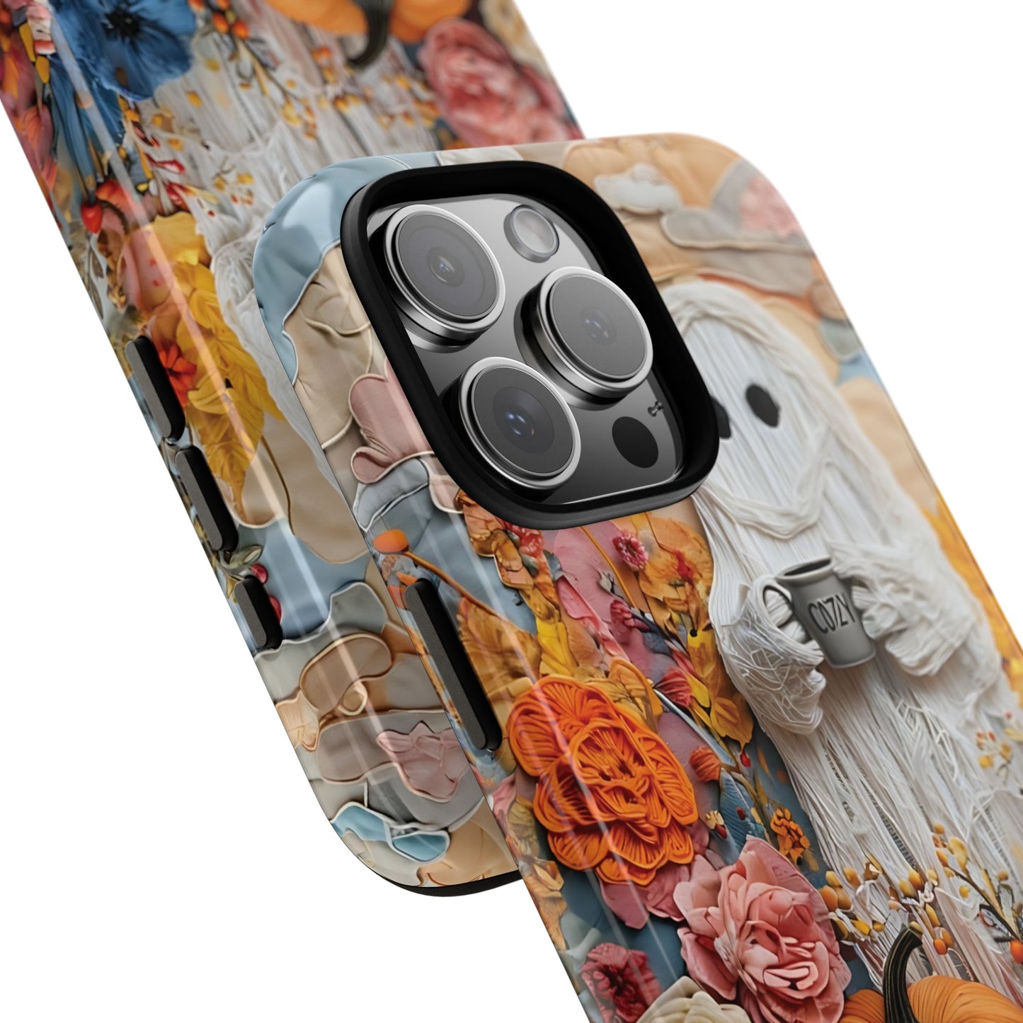Colorful Whimsical Artwork of Ghost in Autumn Scene phone case design.