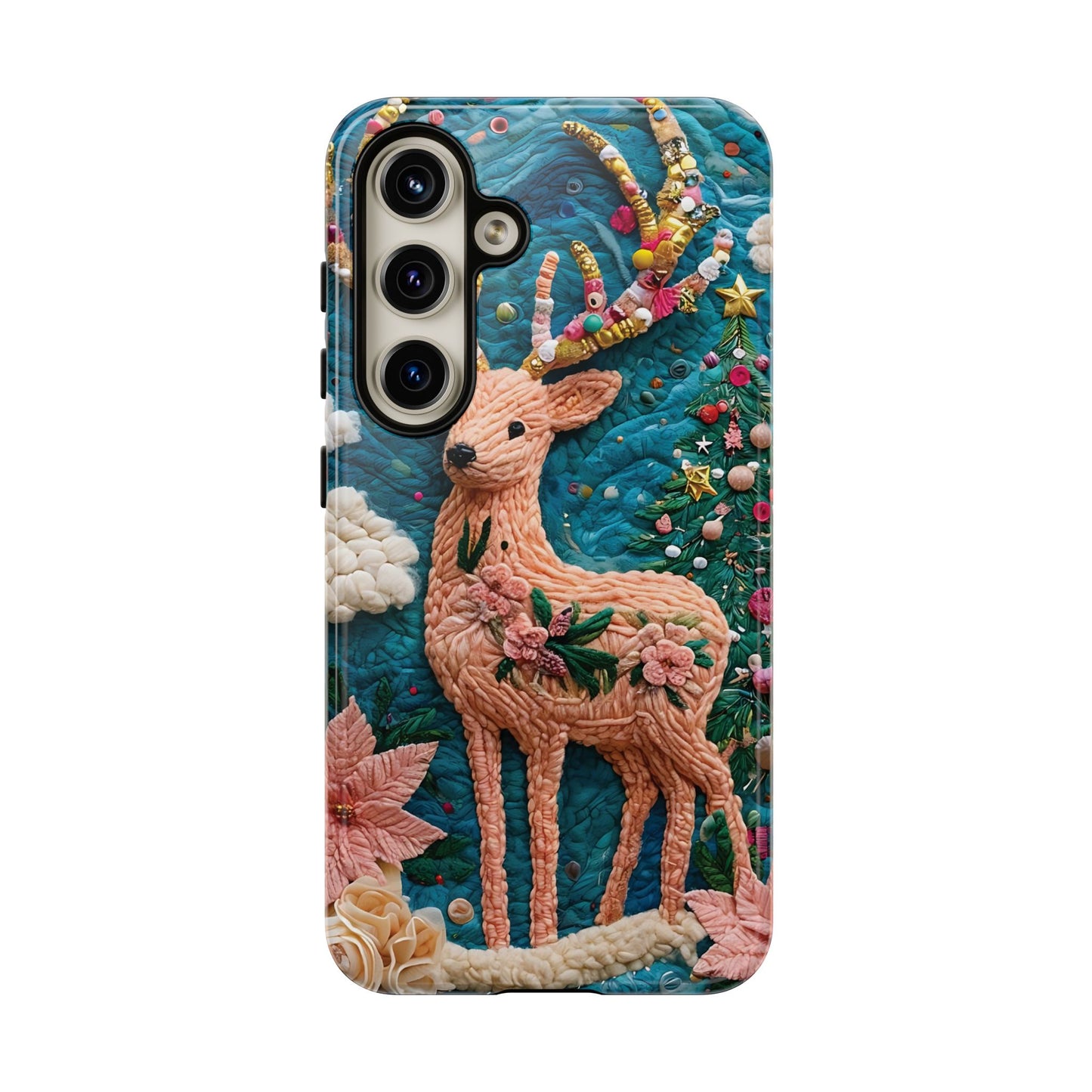 Whimsical Textile Art Featuring Intricate Peach-Colored Deer phone case design.