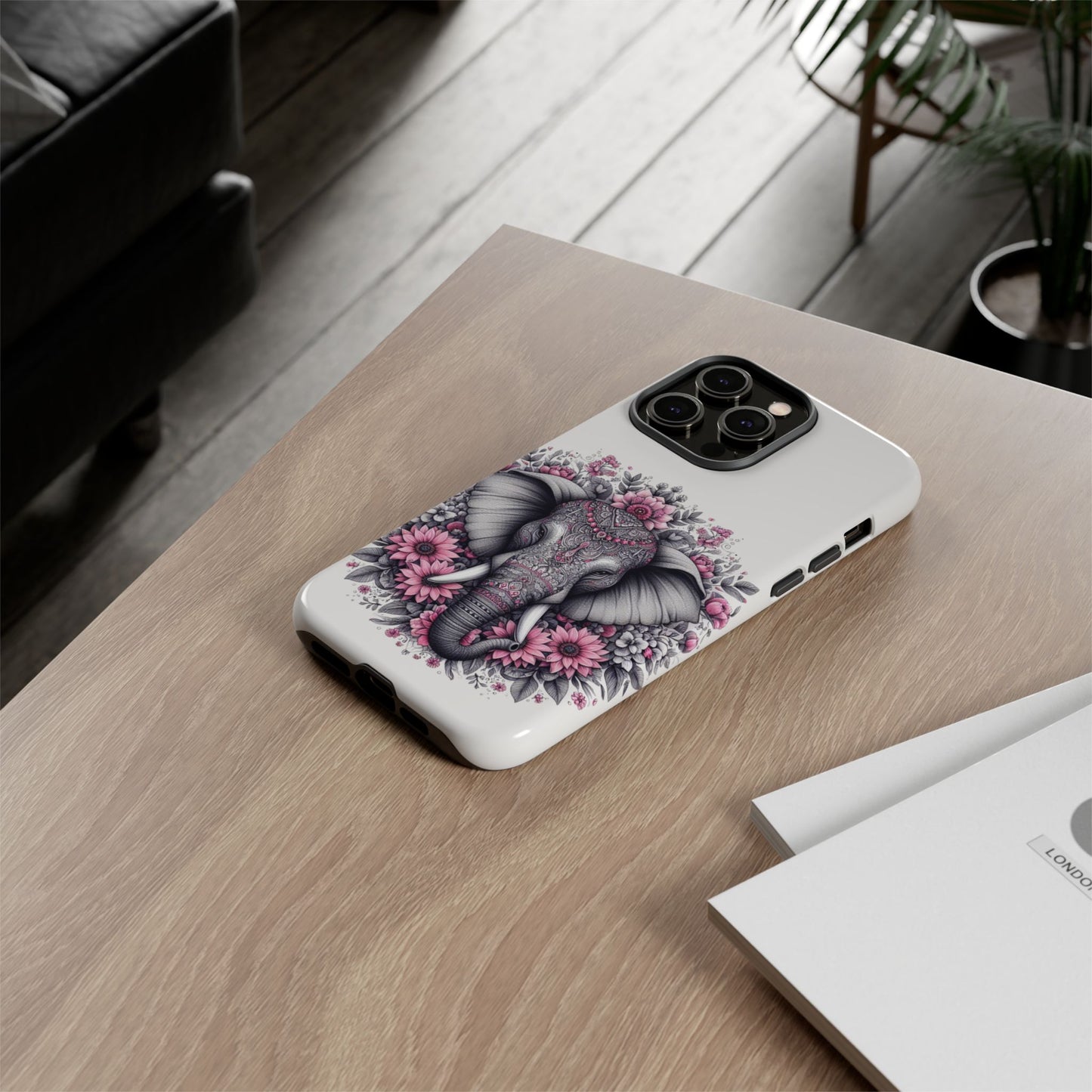 Intricate Floral Elephant Mobile Cover – Mandala-Inspired Boho Art