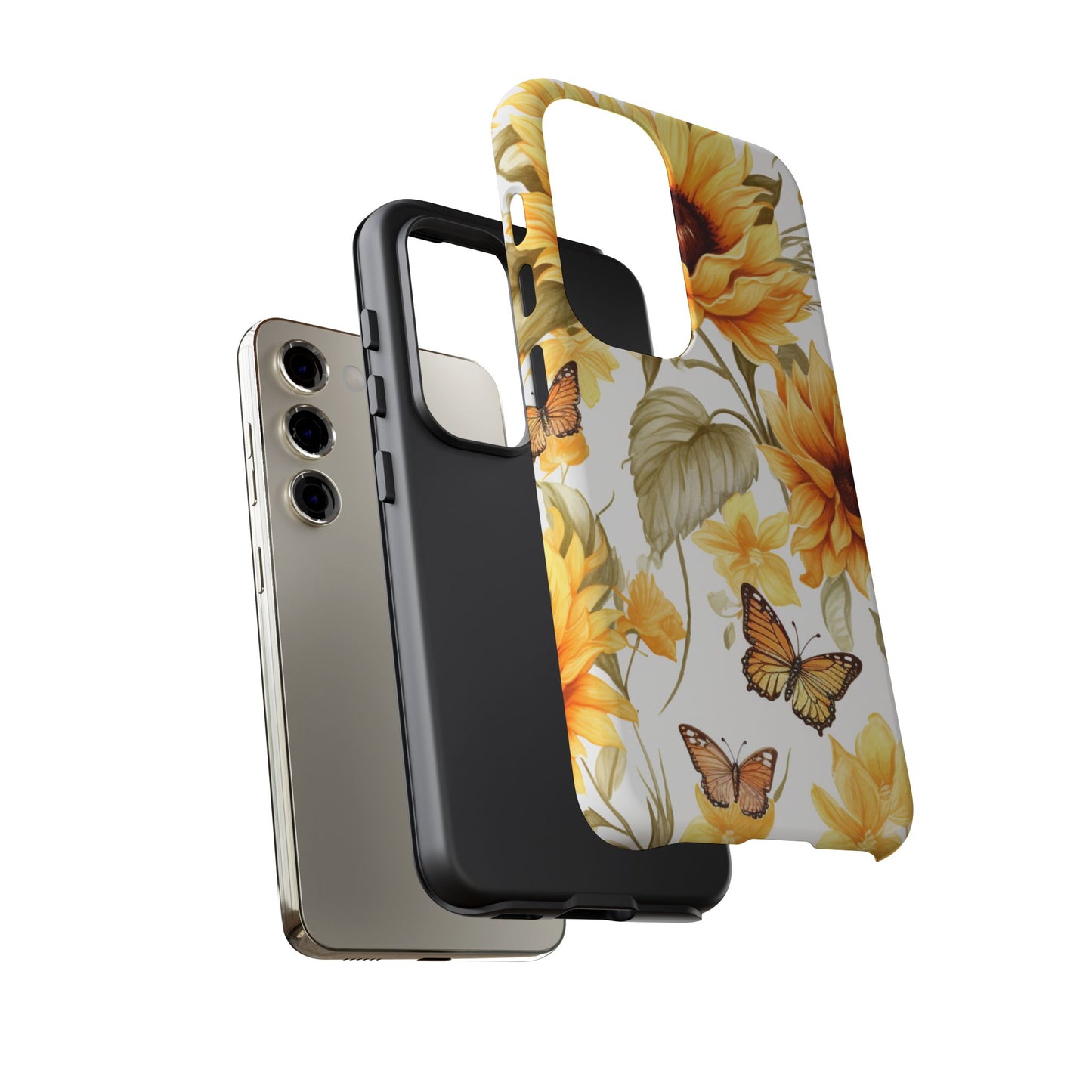 Golden Sunflower & Butterfly Phone Case – Warm & Elegant