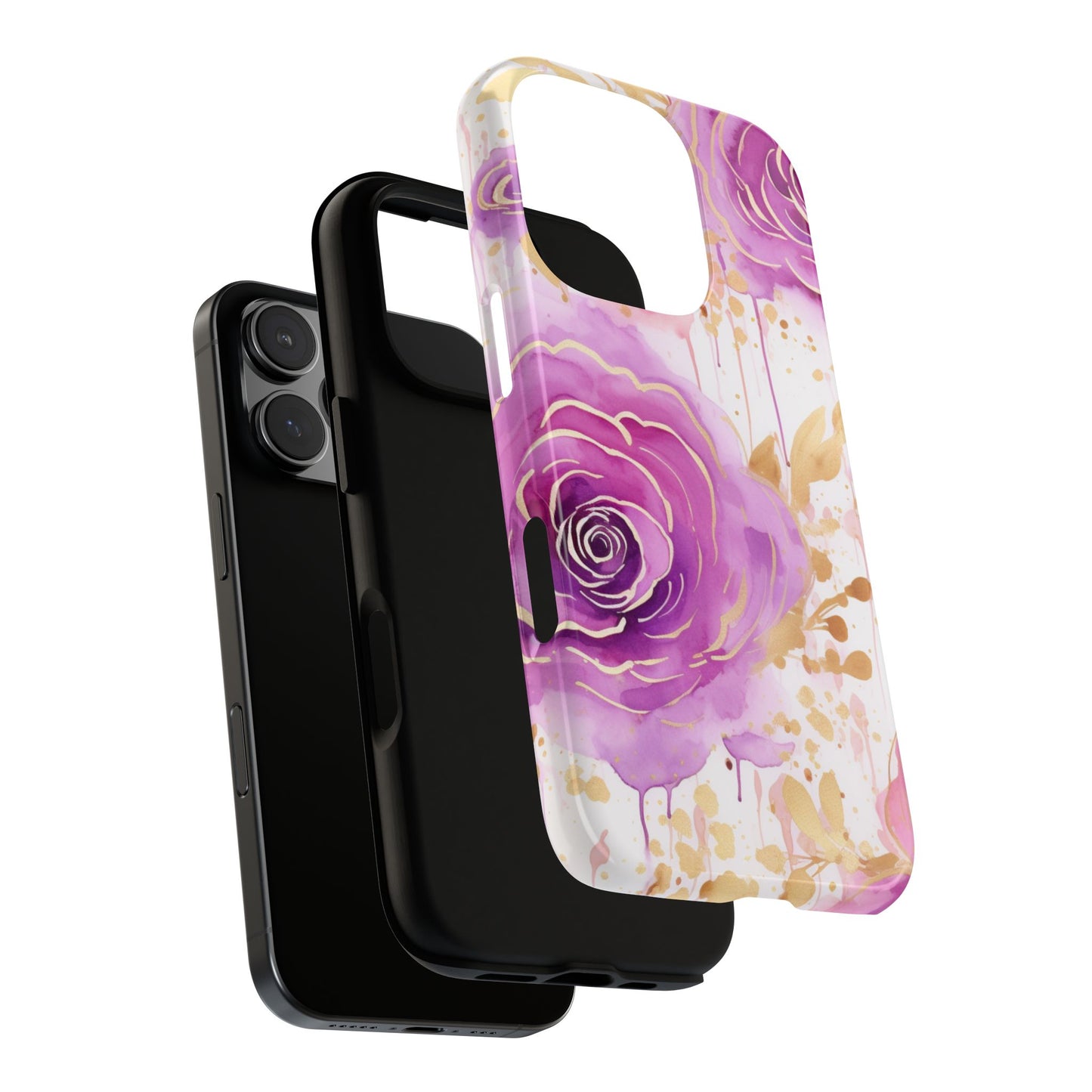 Elegant Purple-Gold Watercolor Rose Mobile Case