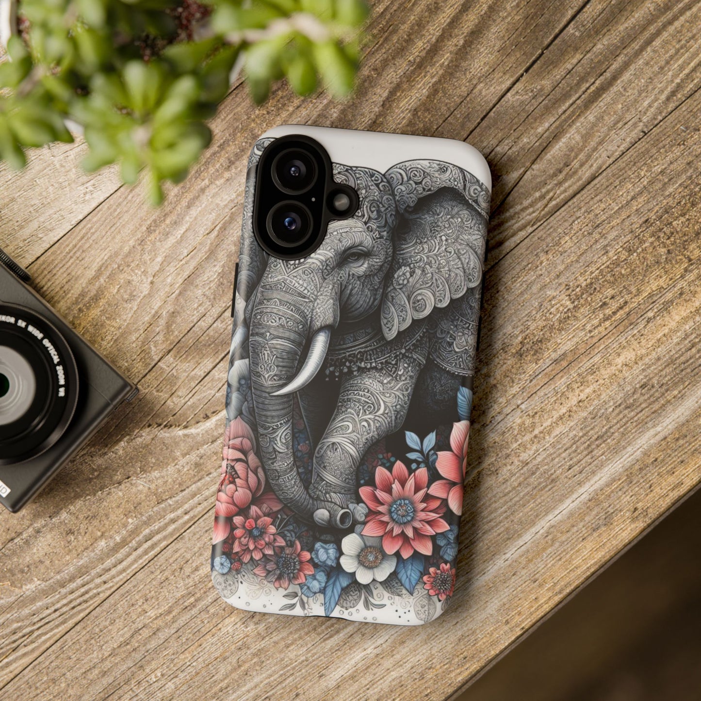 Mandala Elephant Mobile Cover – Elegant Black & White Floral Art