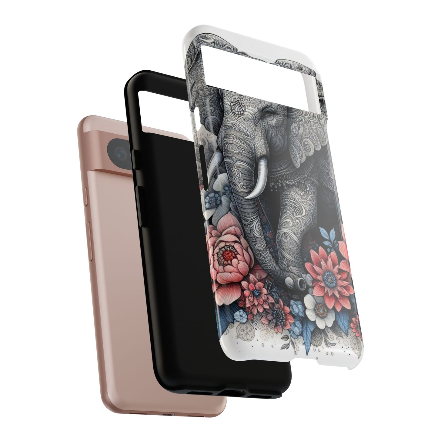 Mandala Elephant Mobile Cover – Elegant Black & White Floral Art