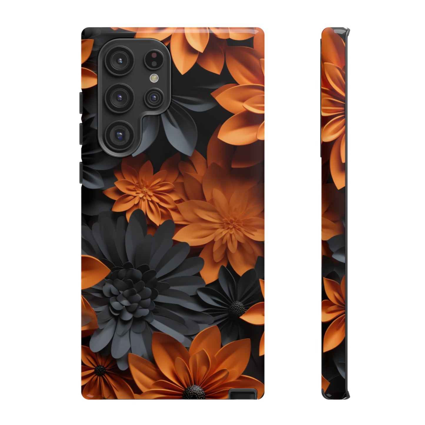 Orange & Black 3D Floral Mobile Case