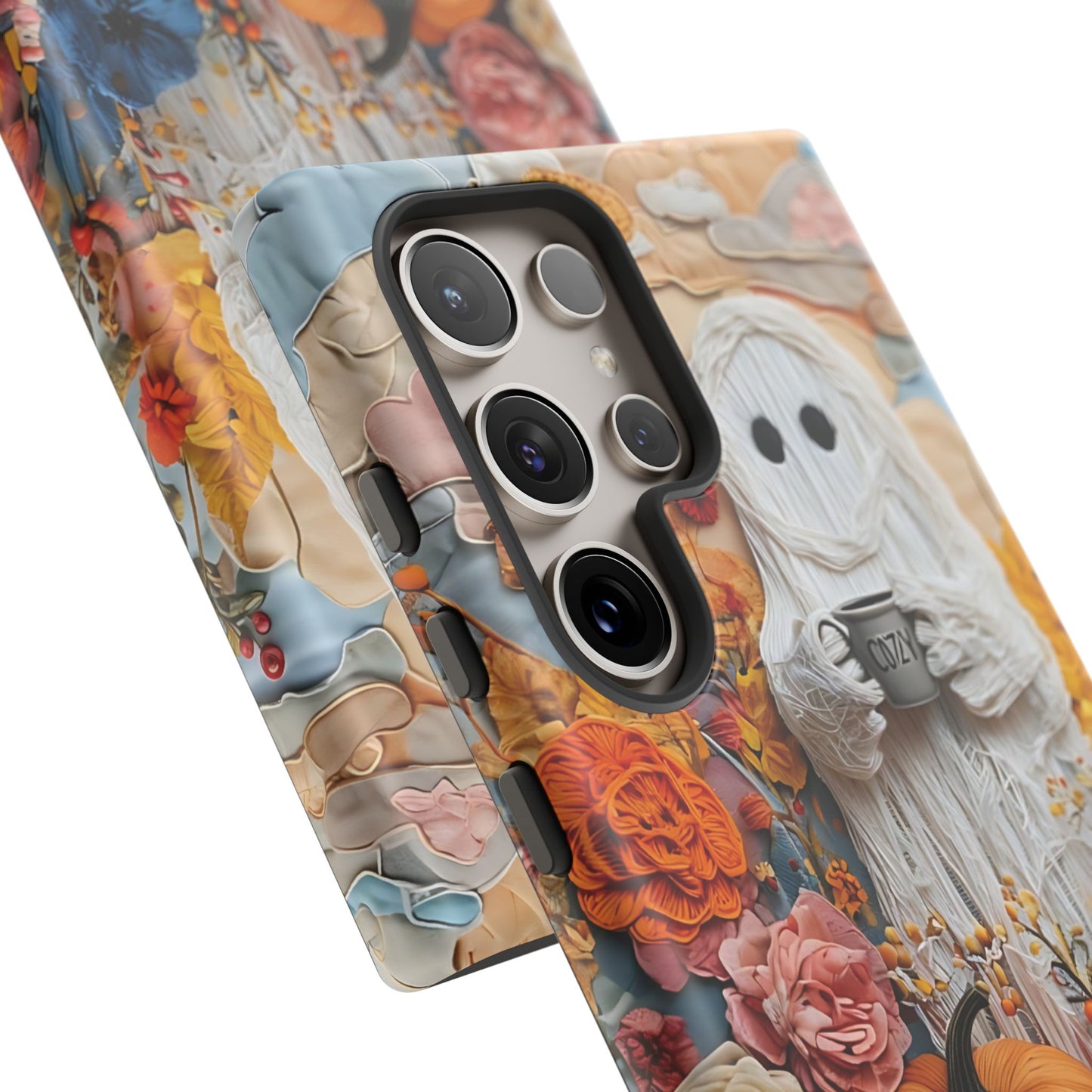 Colorful Whimsical Artwork of Ghost in Autumn Scene phone case design.