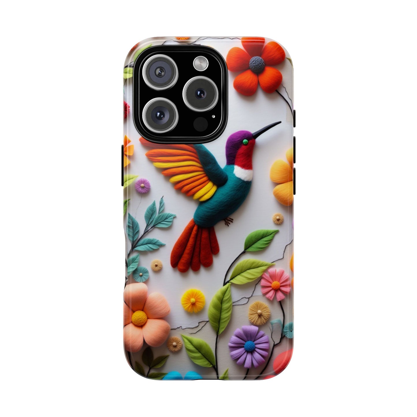 Embroidered Hummingbird with Floral Design | Nature's Elegant Stitch | iPhone 16 Pro