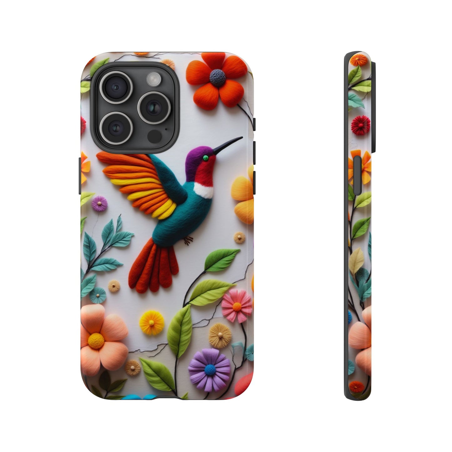 Embroidered Hummingbird with Floral Design | Nature's Elegant Stitch | iPhone 16 Pro