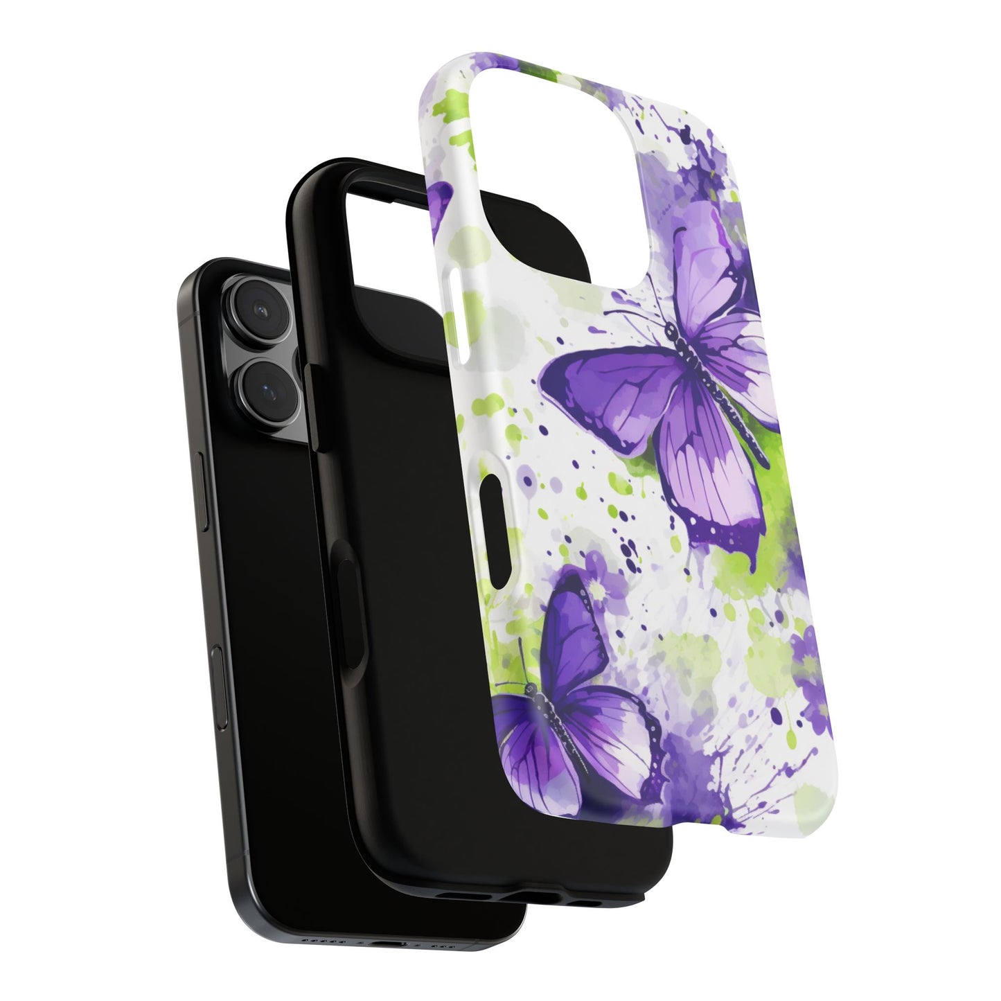 Vibrant Purple Butterfly Splash Mobile Cover – Artistic Green & Violet Aesthetic