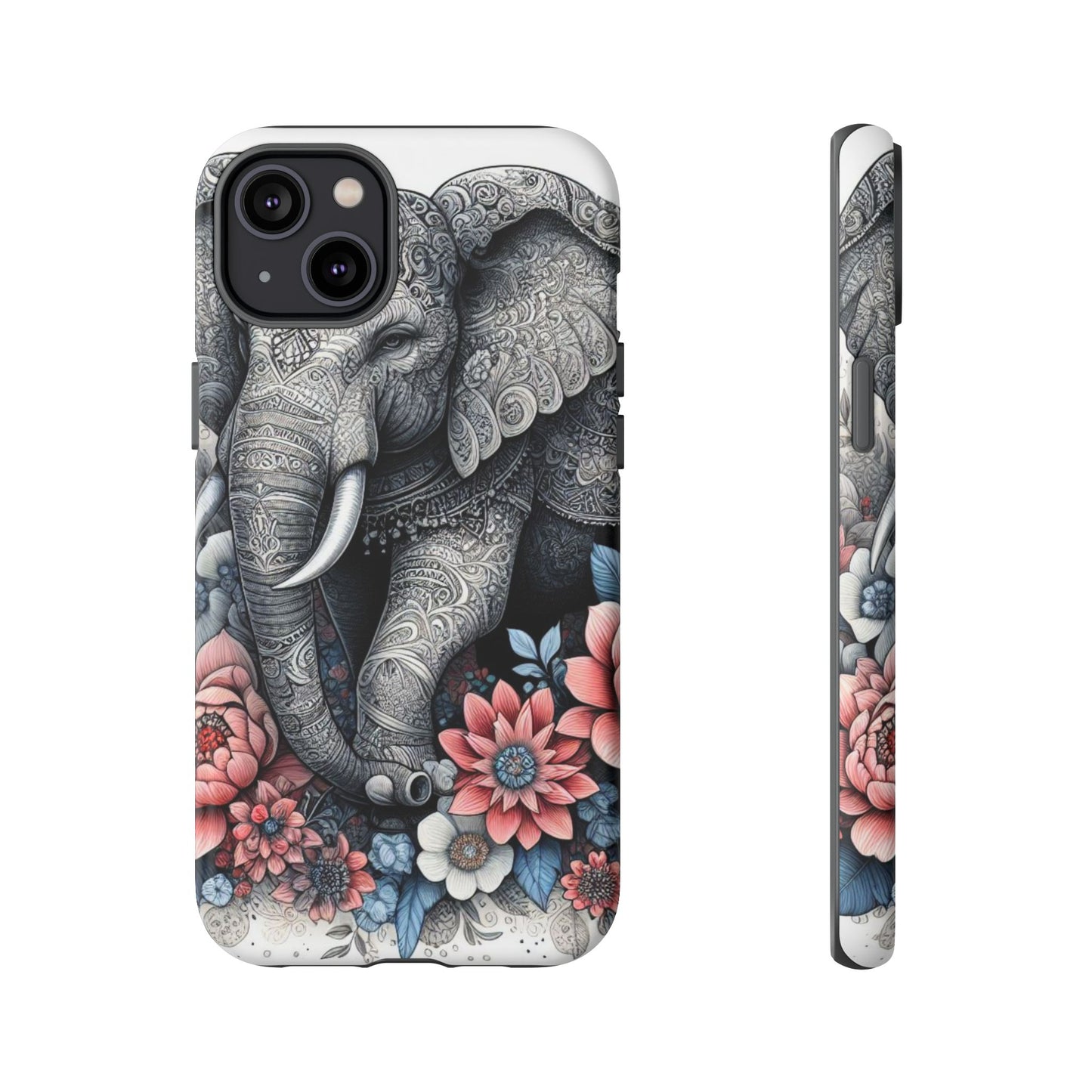 Mandala Elephant Mobile Cover – Elegant Black & White Floral Art