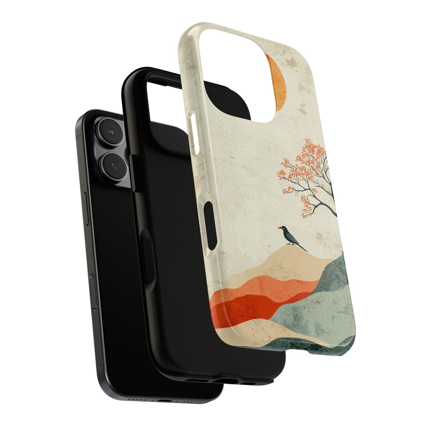 Crimson Solitude: A Minimalist Landscape Phone Case for iPhone, Samsung & Pixel