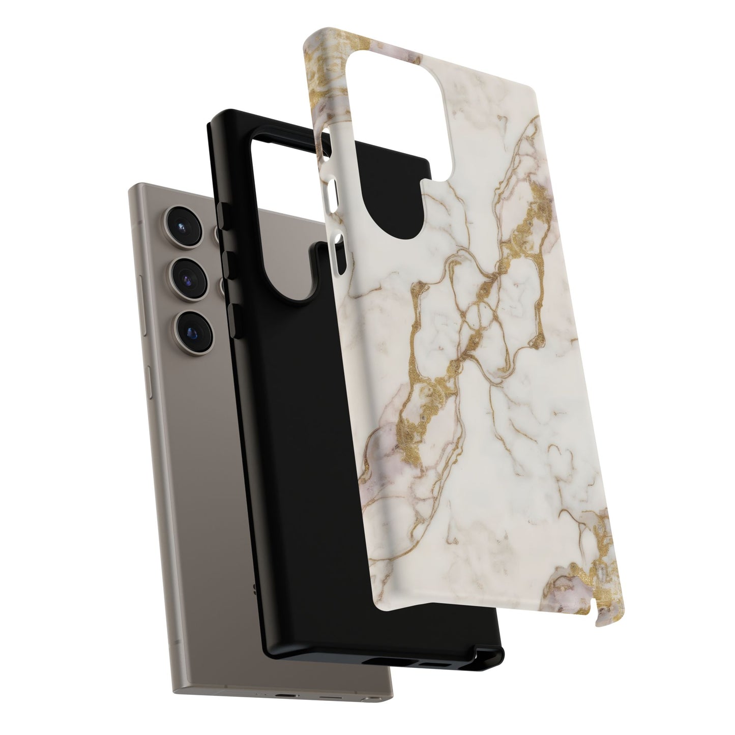 Elegant White and Gold Marble Case Design