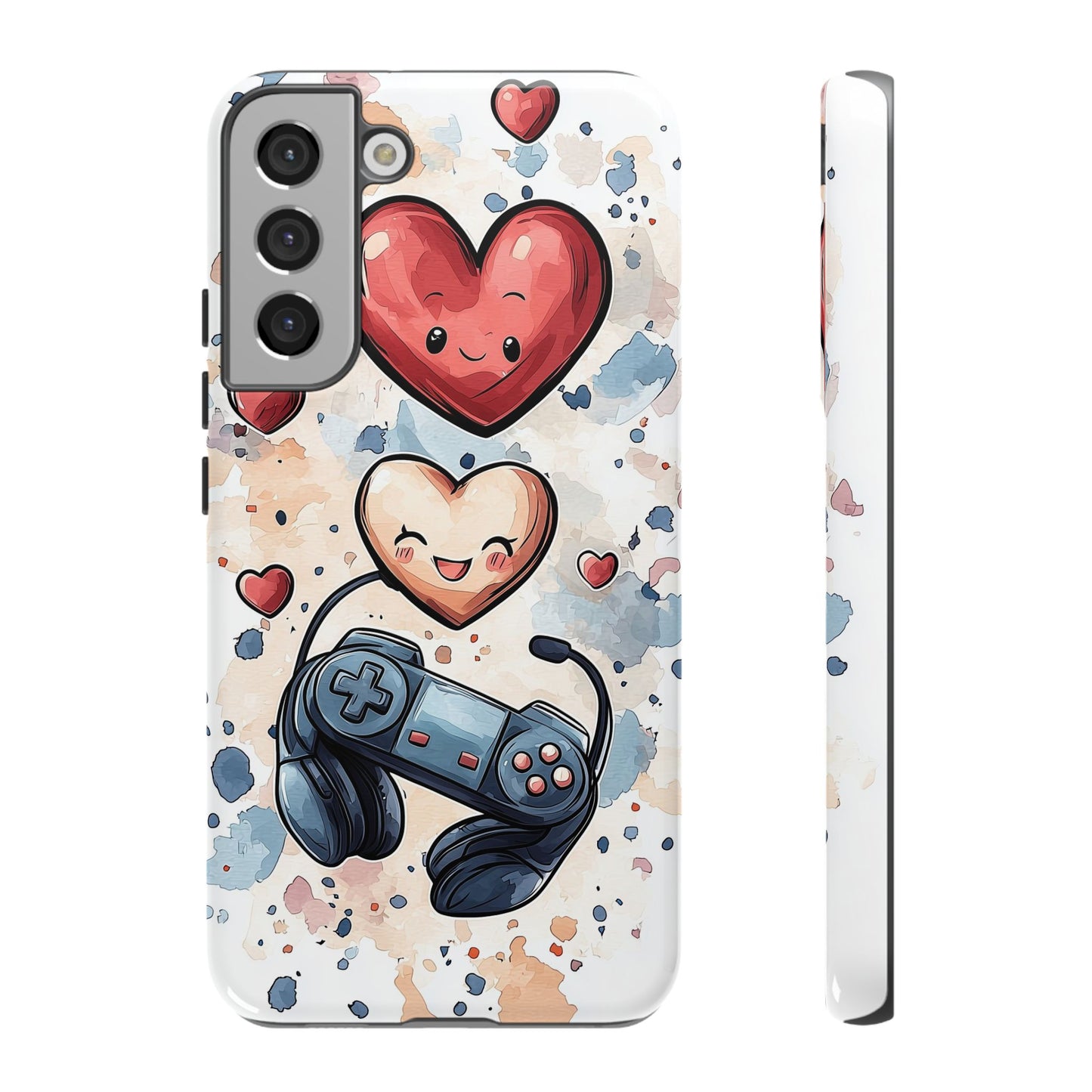 Gaming Love: Kawaii Hearts Anime Phone Case for iPhone, Samsung, Google Pixel