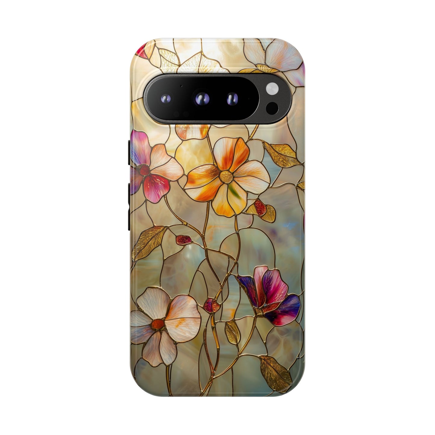 Golden Bloom – Luxe Stained Glass Floral Phone Case for iPhone, Samsung & Pixel