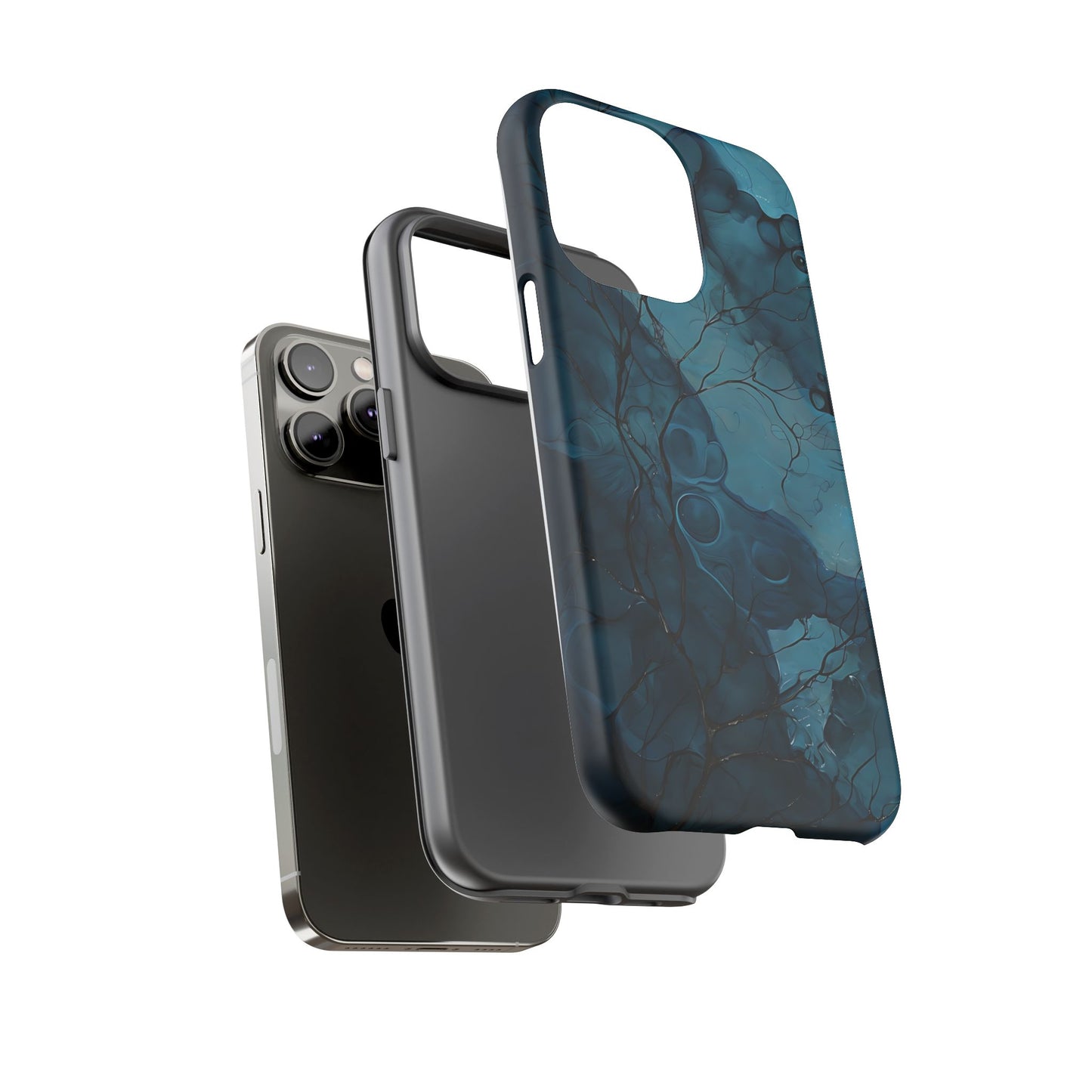 Surreal Abstract Digital Art With Deep Teal And Navy Hues phone case design