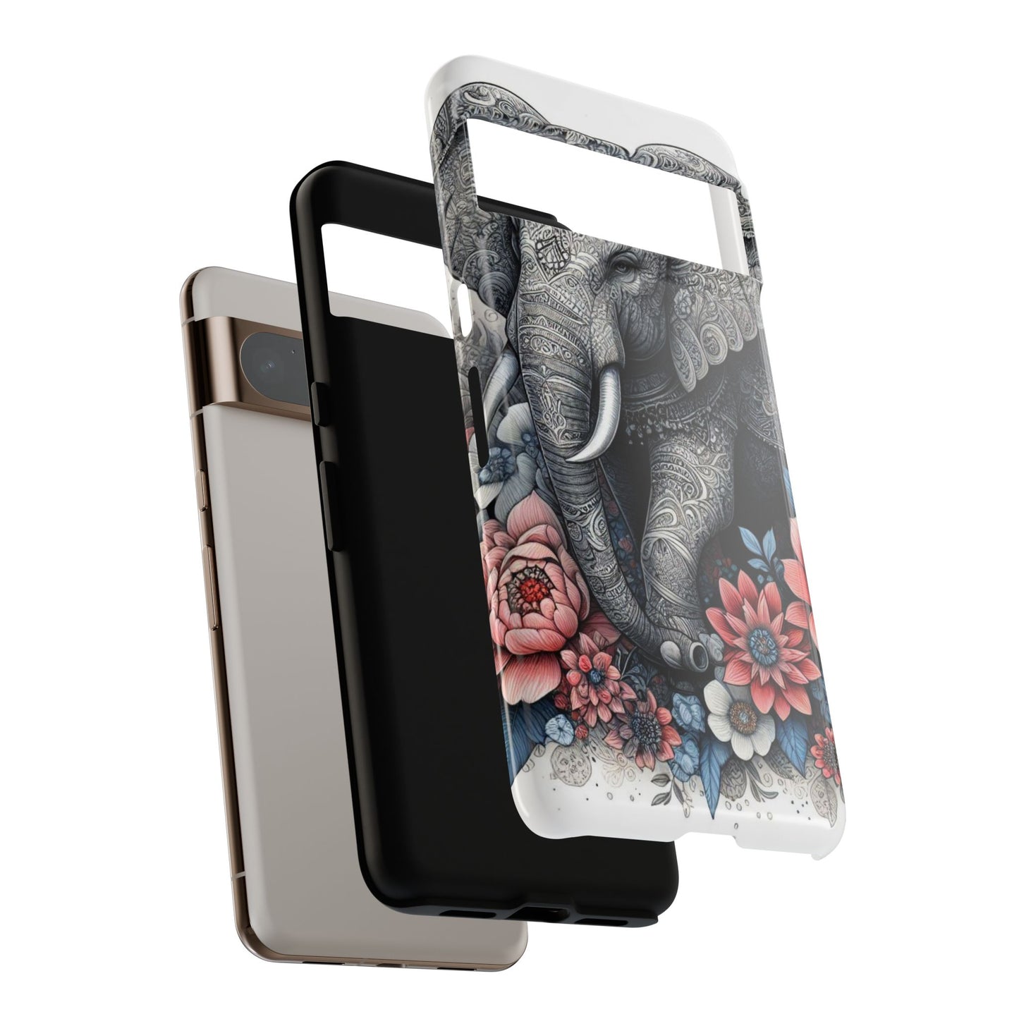 Mandala Elephant Mobile Cover – Elegant Black & White Floral Art