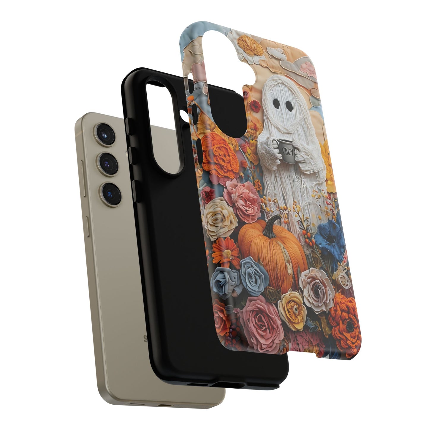 Colorful Whimsical Artwork of Ghost in Autumn Scene phone case design.
