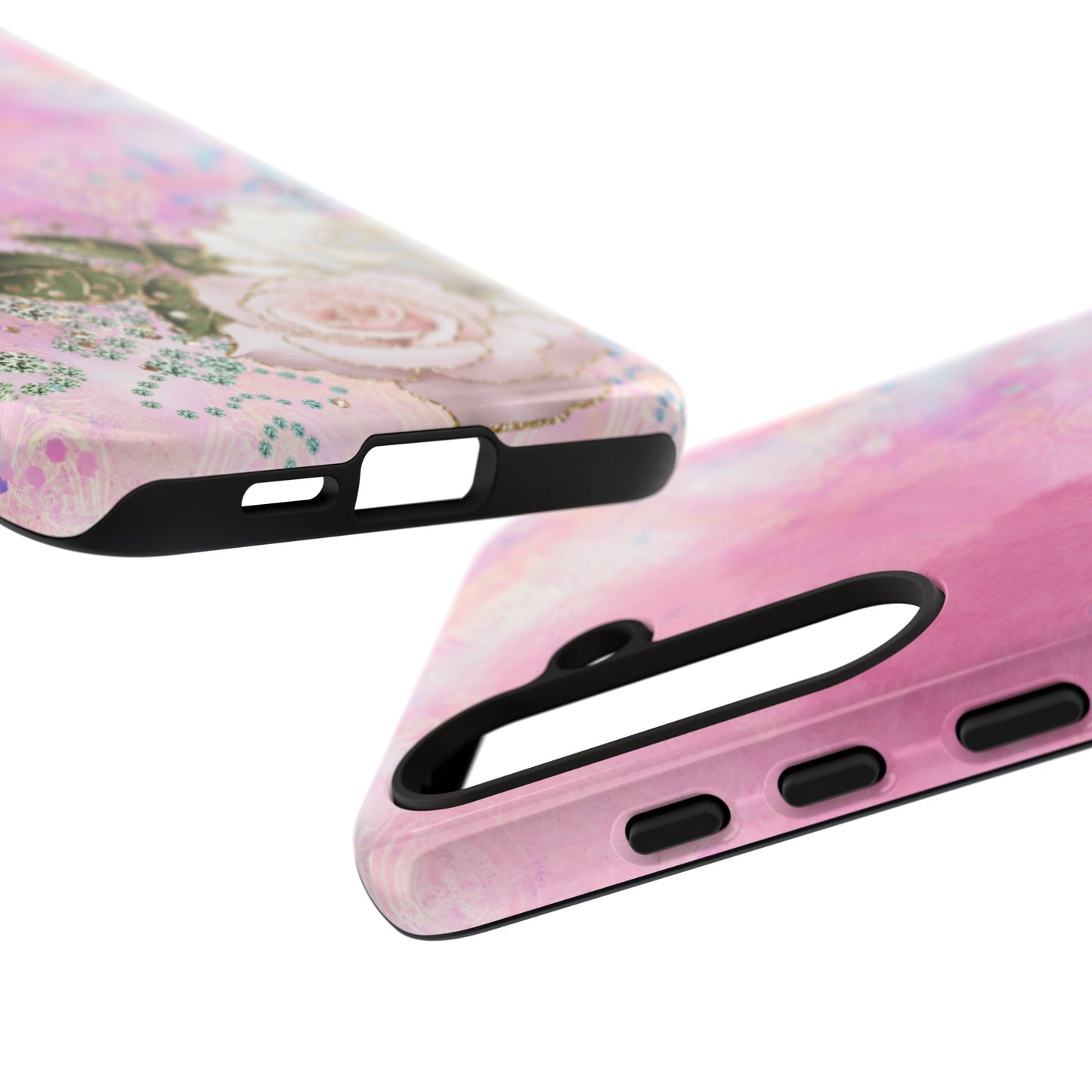 Luxury Pink & White Rose Glitter Mobile Case – Elegant & Shimmering Design