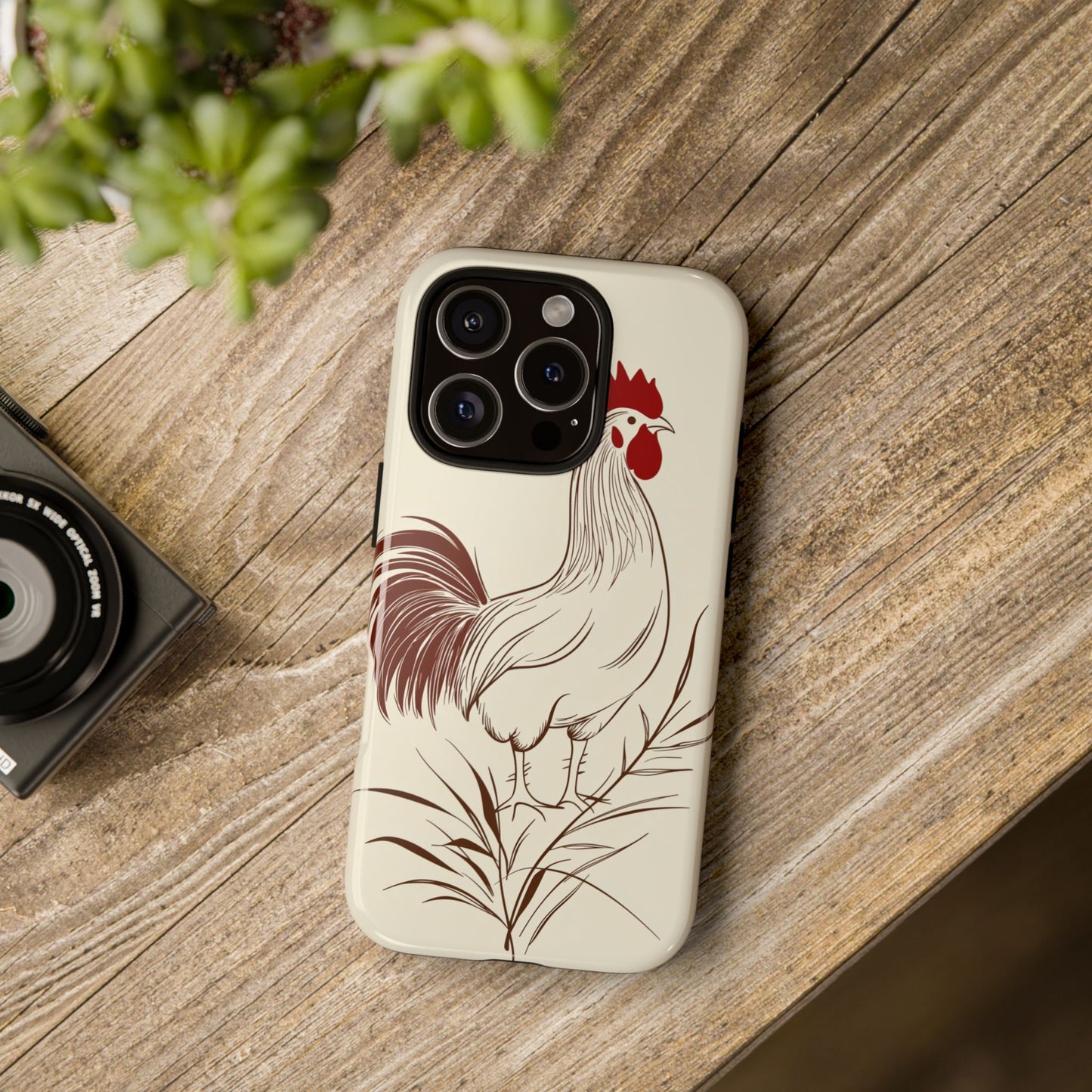 Golden Dawn Rooster: Minimalist Farmstead Charm Case for iPhone, Samsung & Pixel