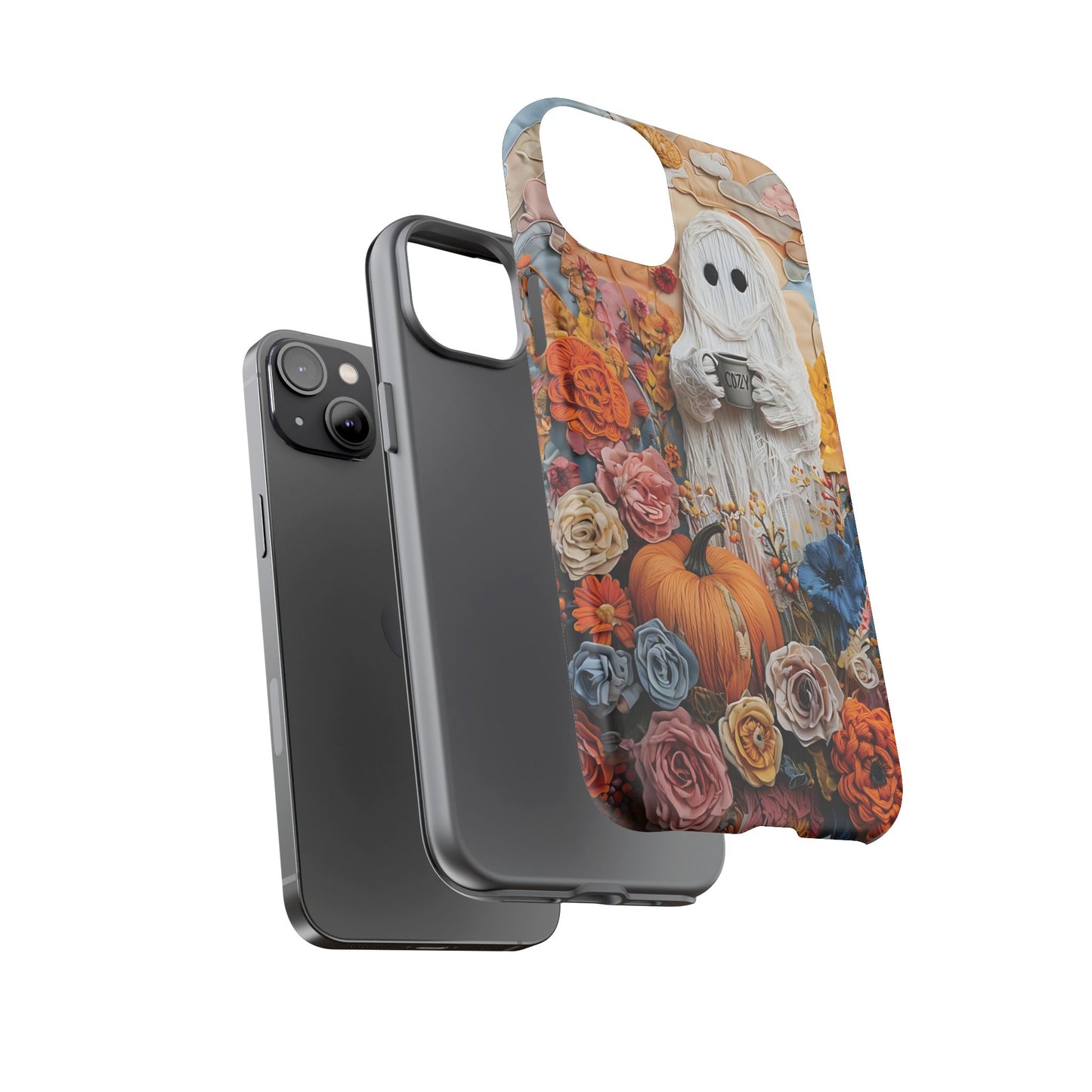 Colorful Whimsical Artwork of Ghost in Autumn Scene phone case design.