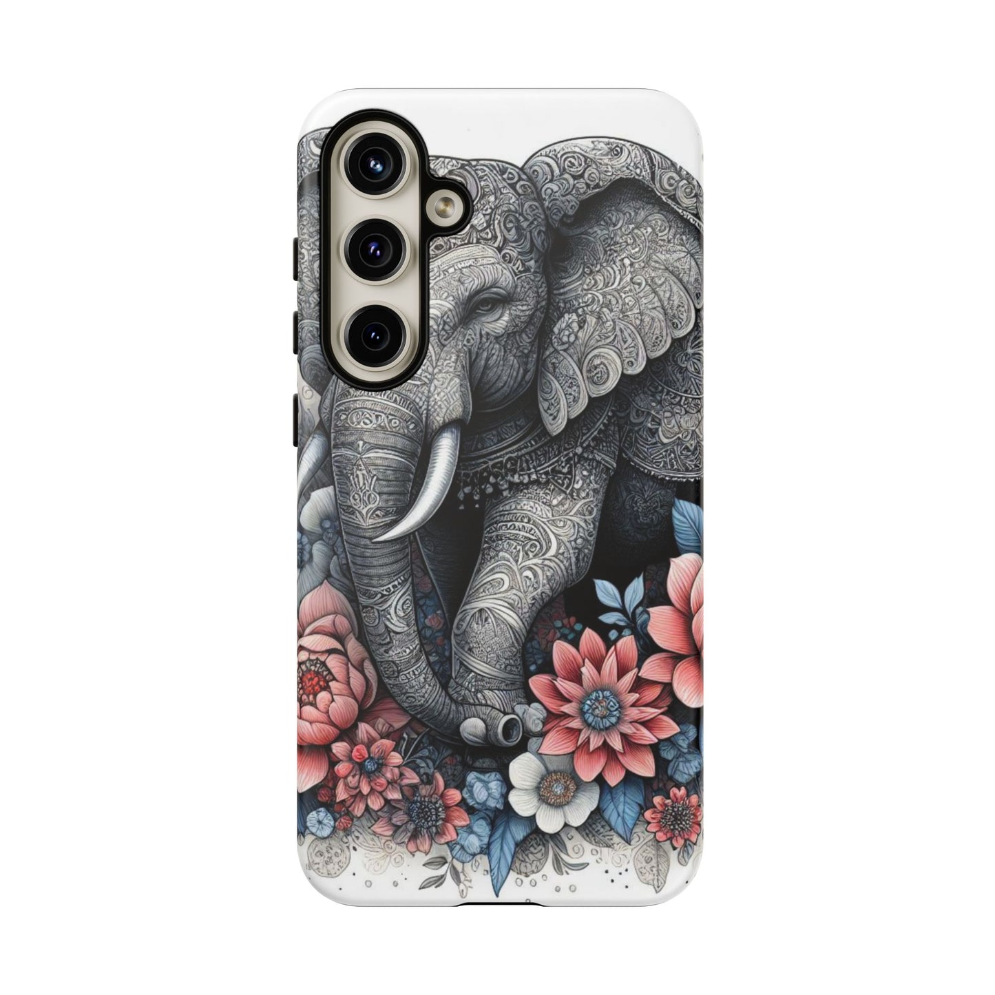 Mandala Elephant Mobile Cover – Elegant Black & White Floral Art