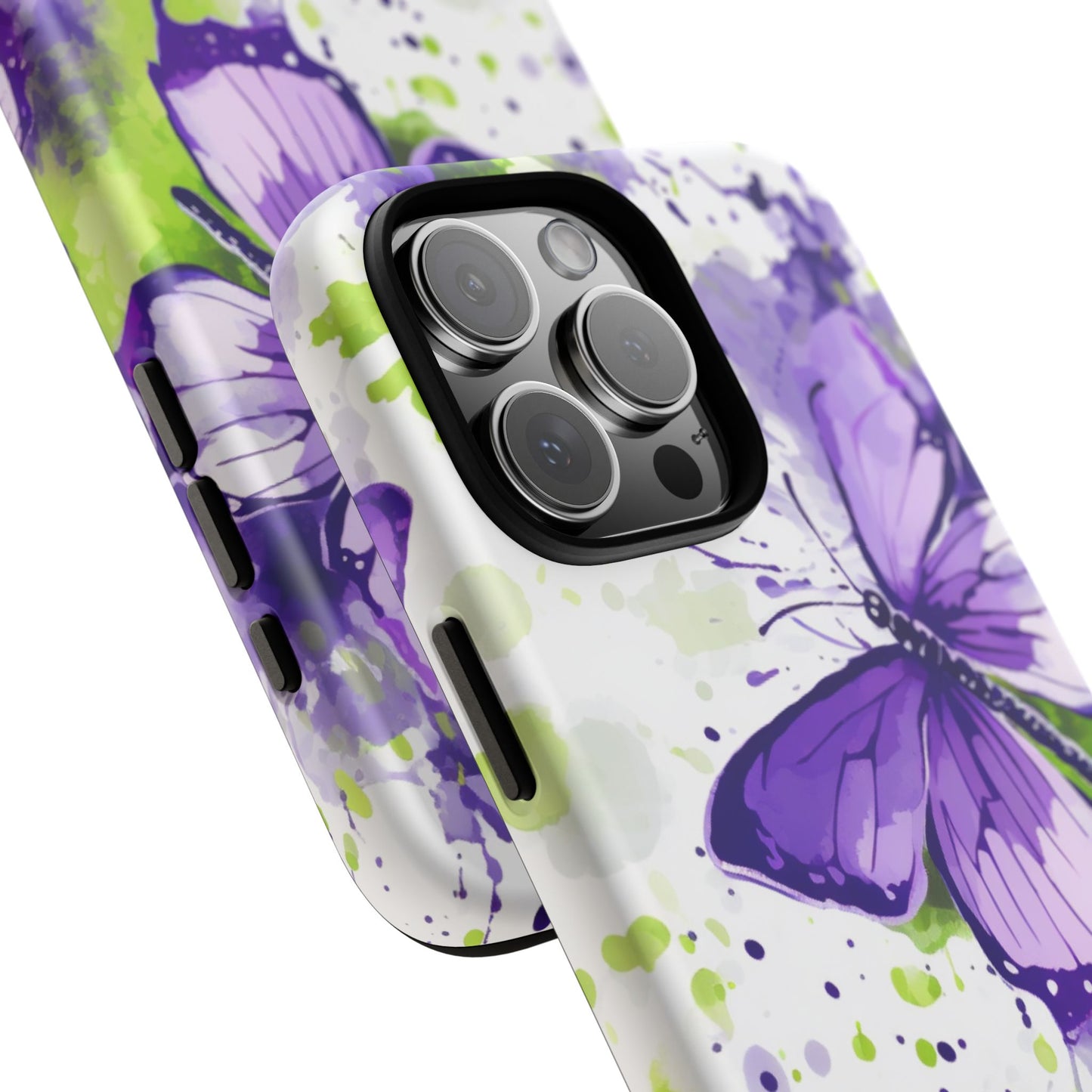 Vibrant Purple Butterfly Splash Mobile Cover – Artistic Green & Violet Aesthetic