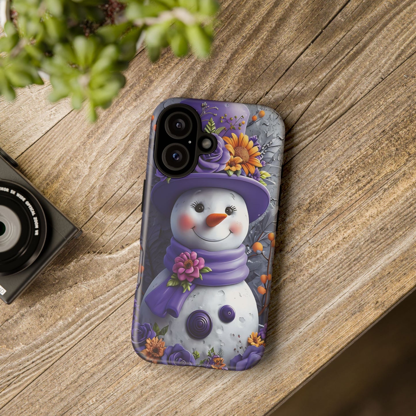 Cheerful Snowman With Colorful Floral Hat And Scarf phone case design