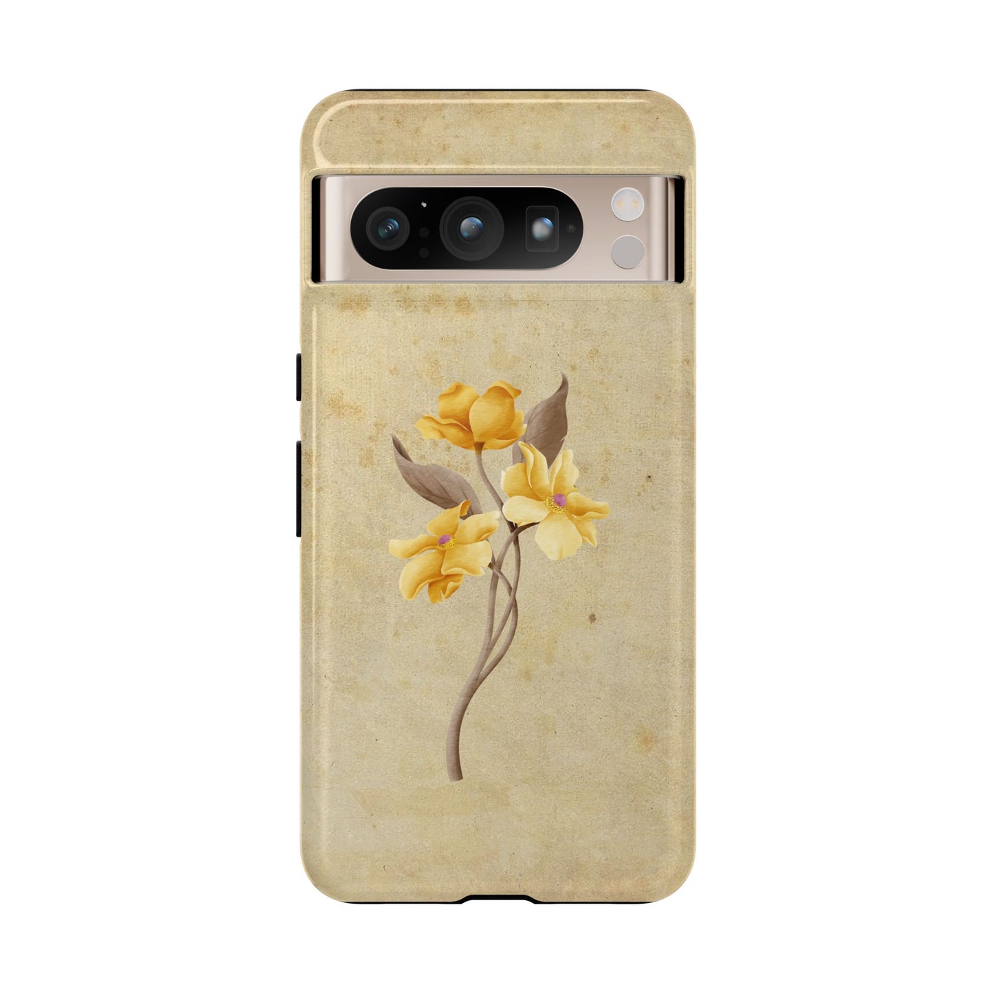 Minimal Vintage Floral Phone Case β Yellow Flower on Beige | iPhone, Samsung & Pixel