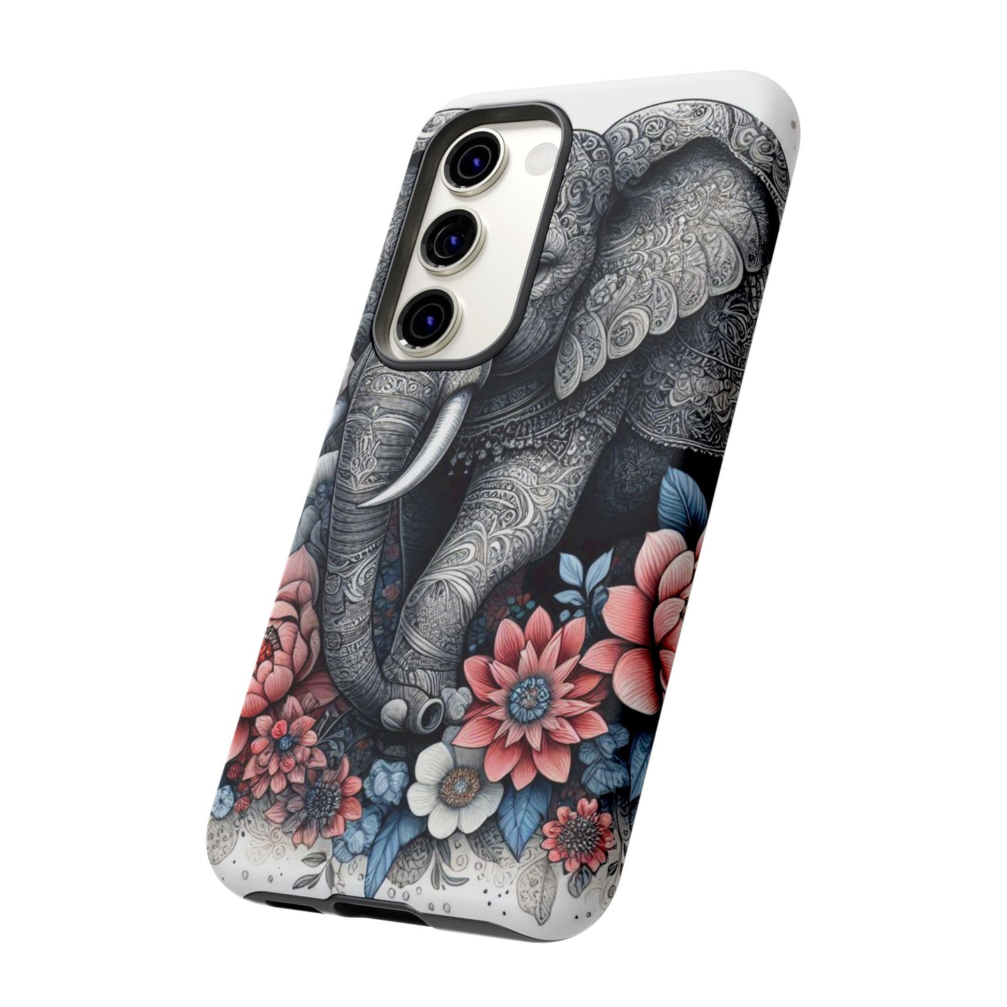 Mandala Elephant Mobile Cover – Elegant Black & White Floral Art