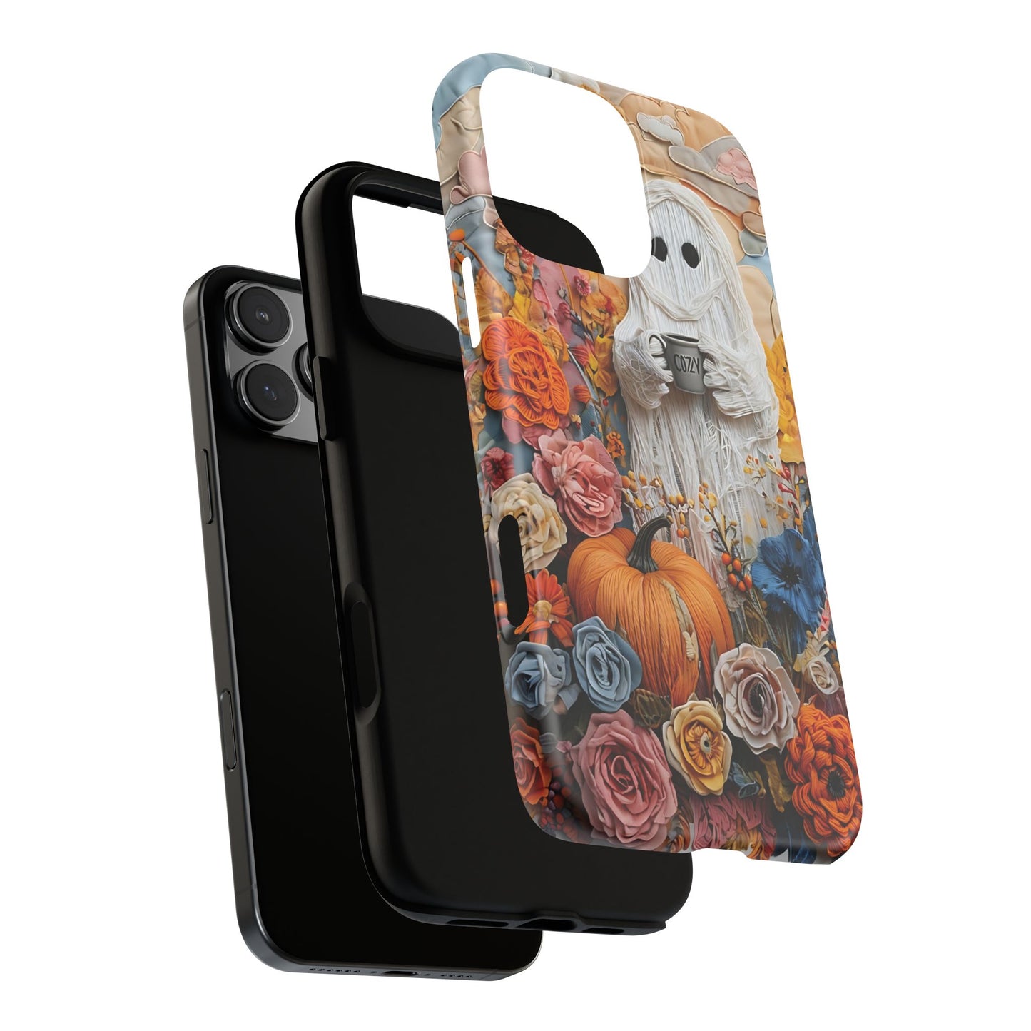 Colorful Whimsical Artwork of Ghost in Autumn Scene phone case design.