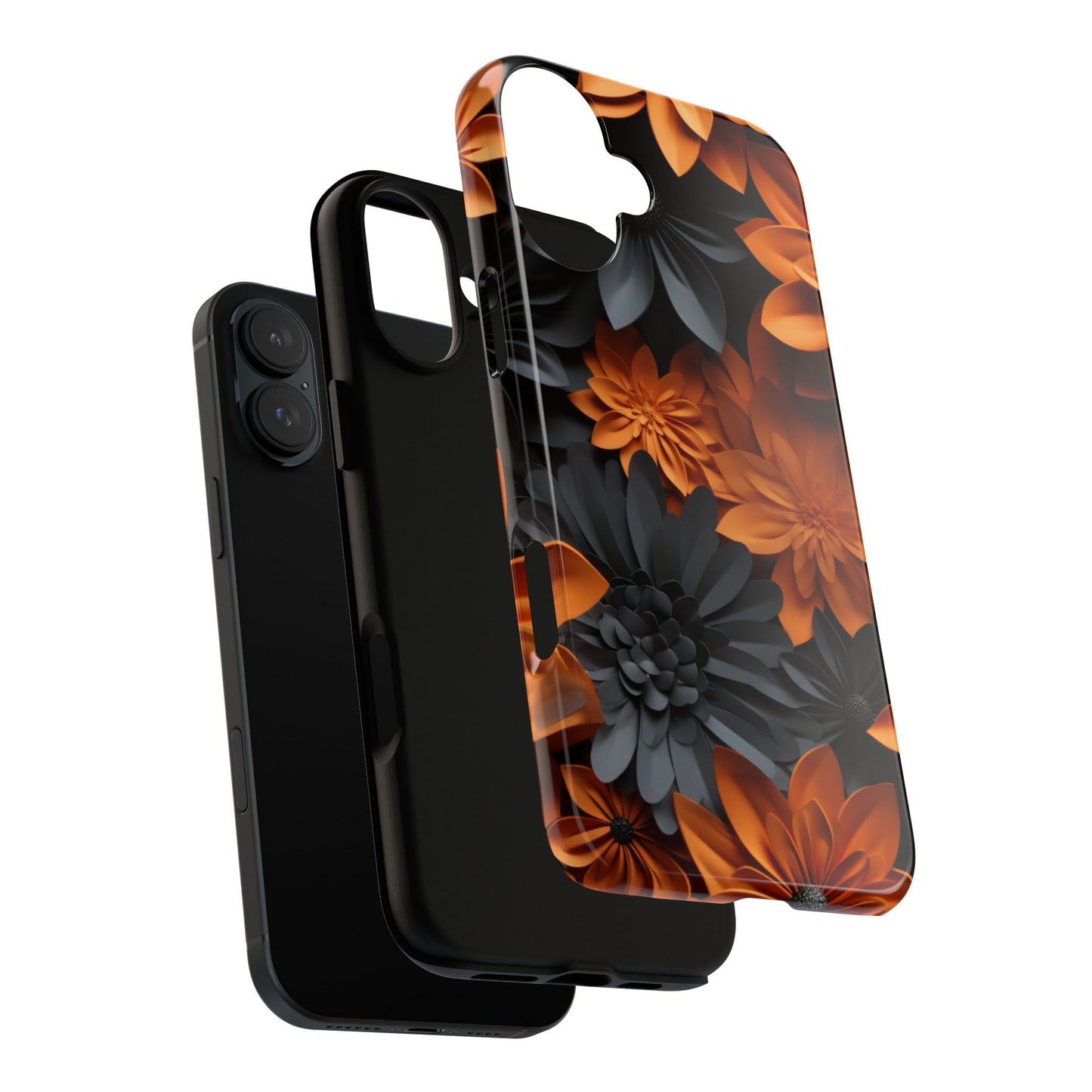 Orange & Black 3D Floral Mobile Case