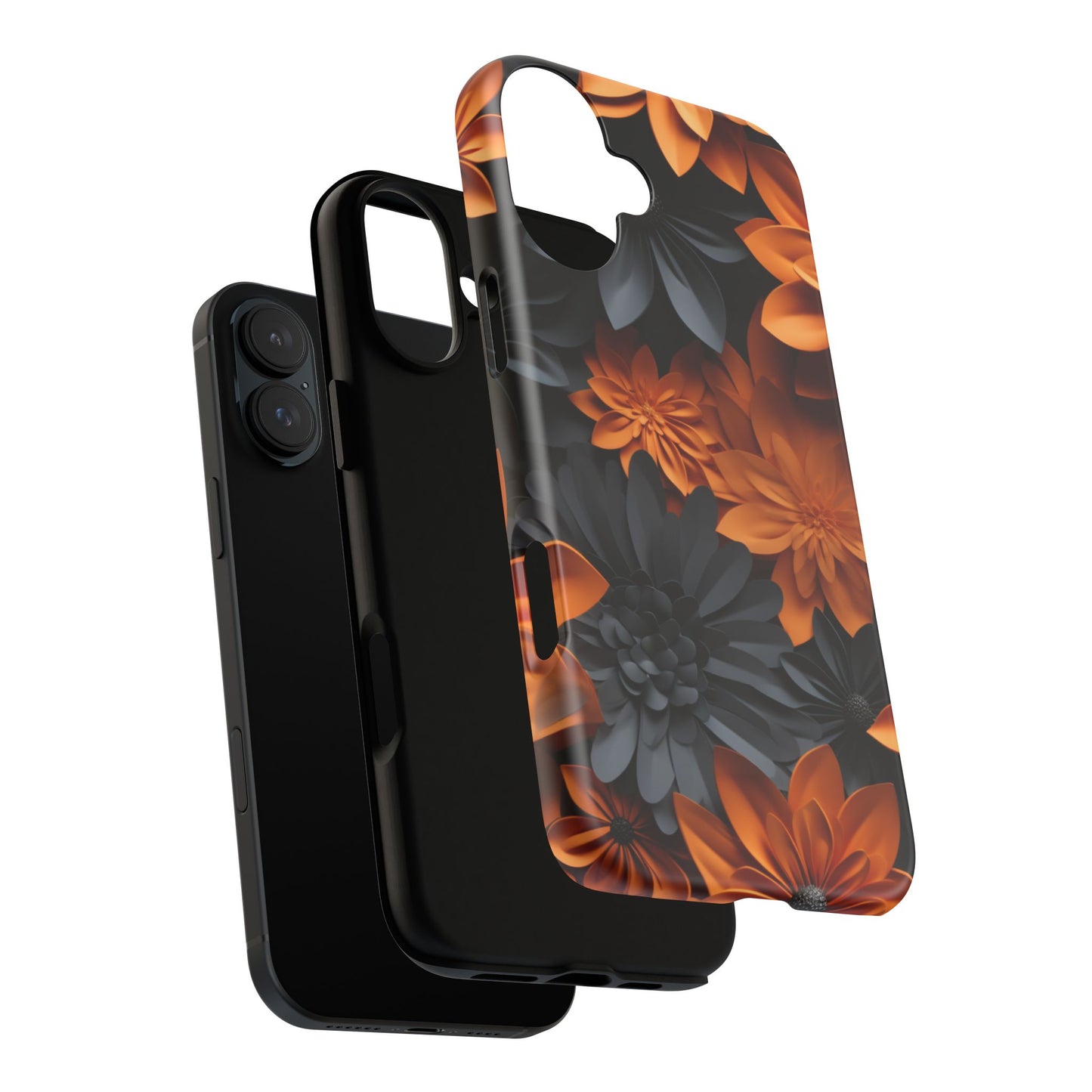 Orange & Black 3D Floral Mobile Case