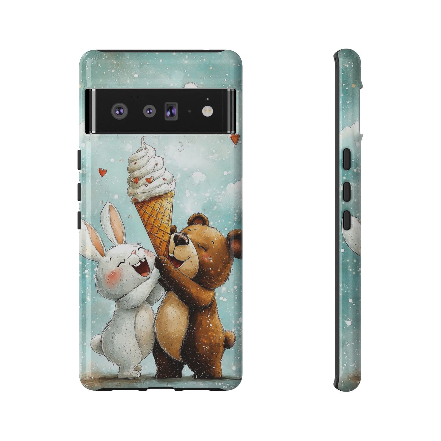 Bear & Bunny Ice Cream Delight - Cute Anime Phone Case for iPhone, Samsung, Google Pixel
