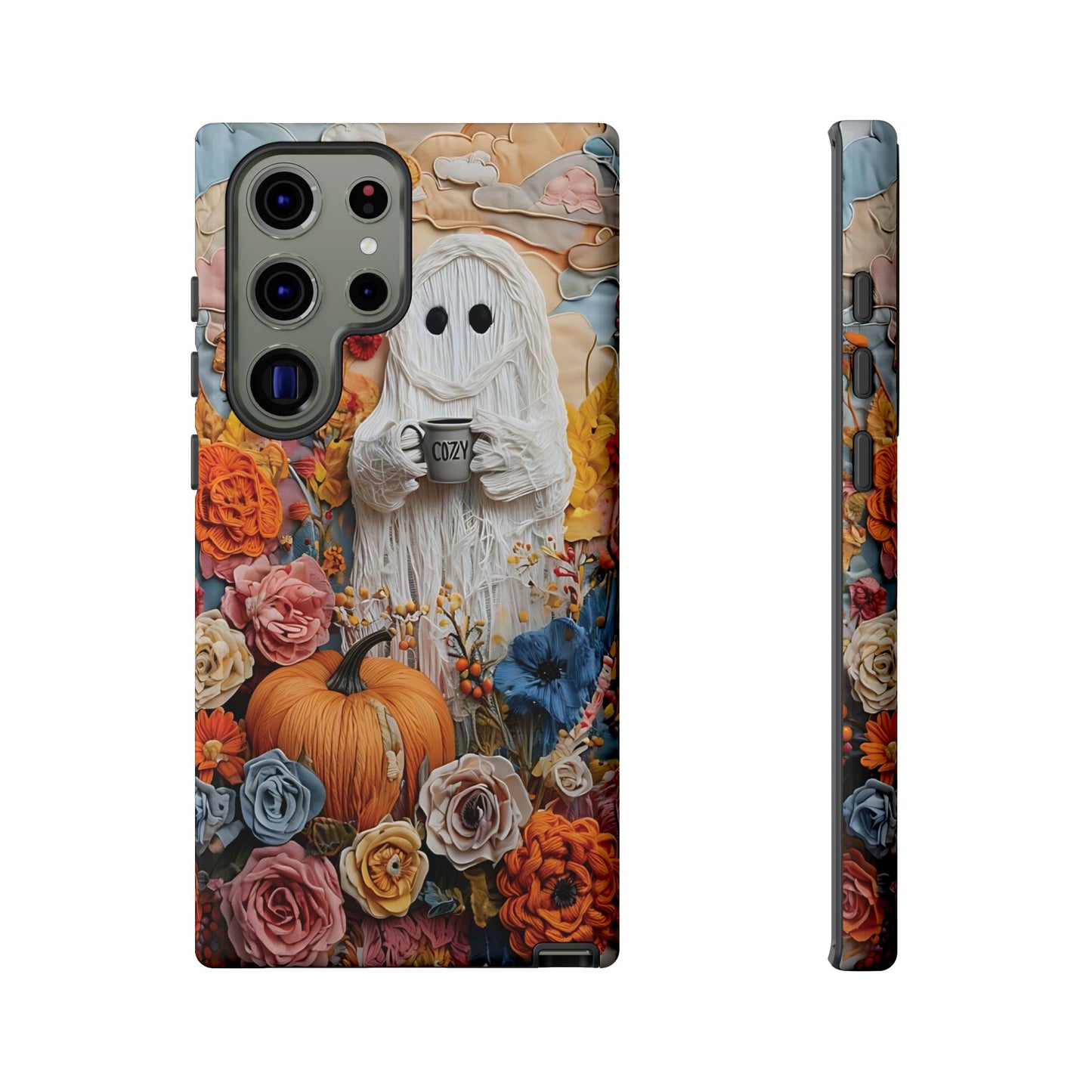 Colorful Whimsical Artwork of Ghost in Autumn Scene phone case design.