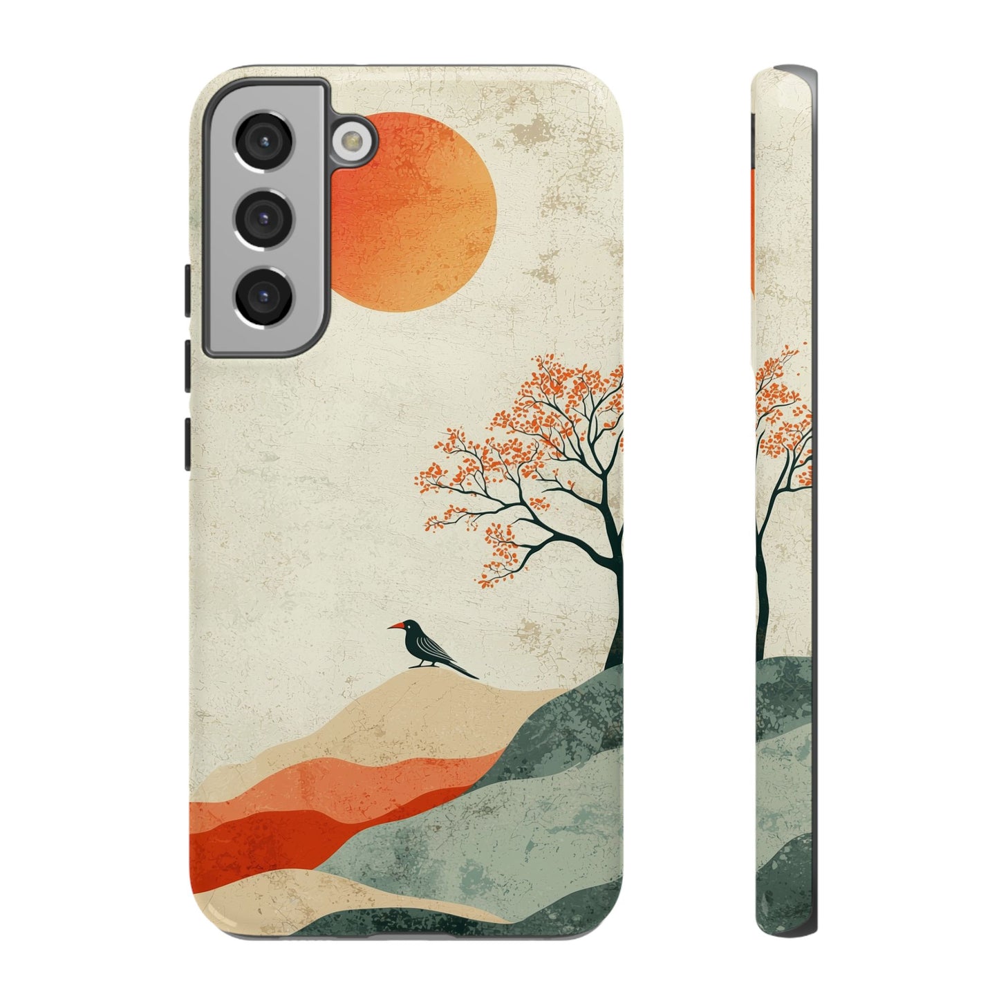 Crimson Solitude: A Minimalist Landscape Phone Case for iPhone, Samsung & Pixel