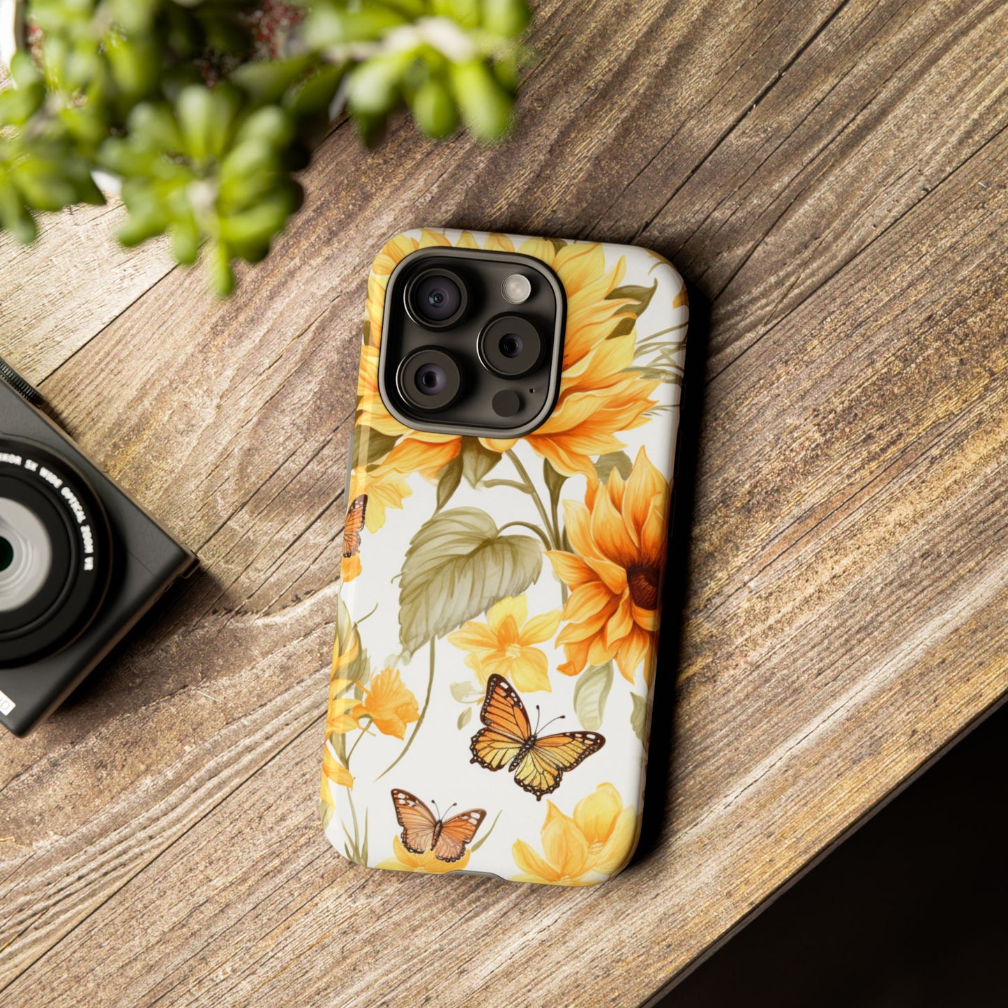 Golden Sunflower & Butterfly Phone Case – Warm & Elegant