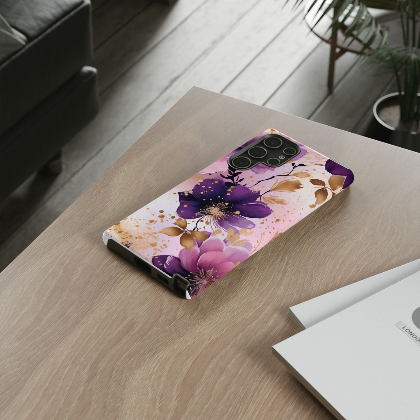 Luxury Purple & Gold Floral Aesthetic Mobile Case