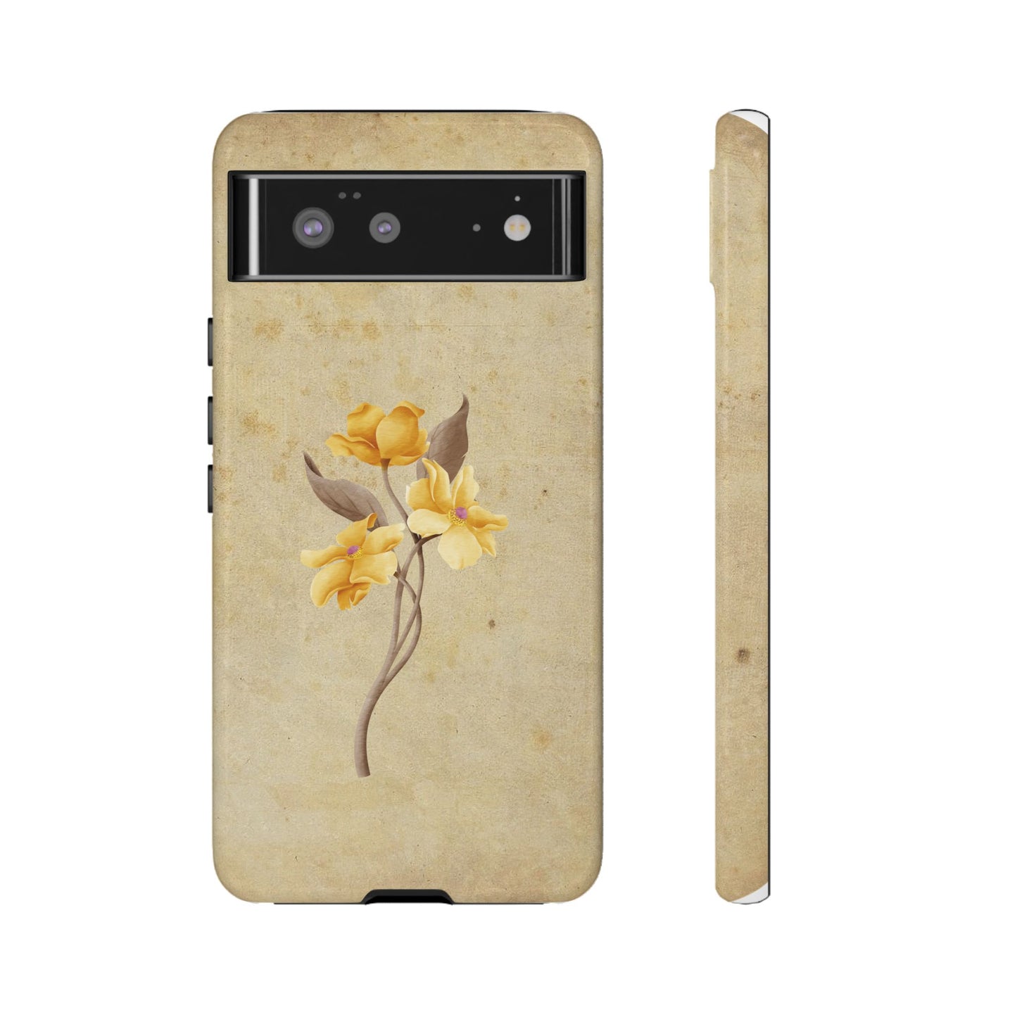 Minimal Vintage Floral Phone Case β Yellow Flower on Beige | iPhone, Samsung & Pixel